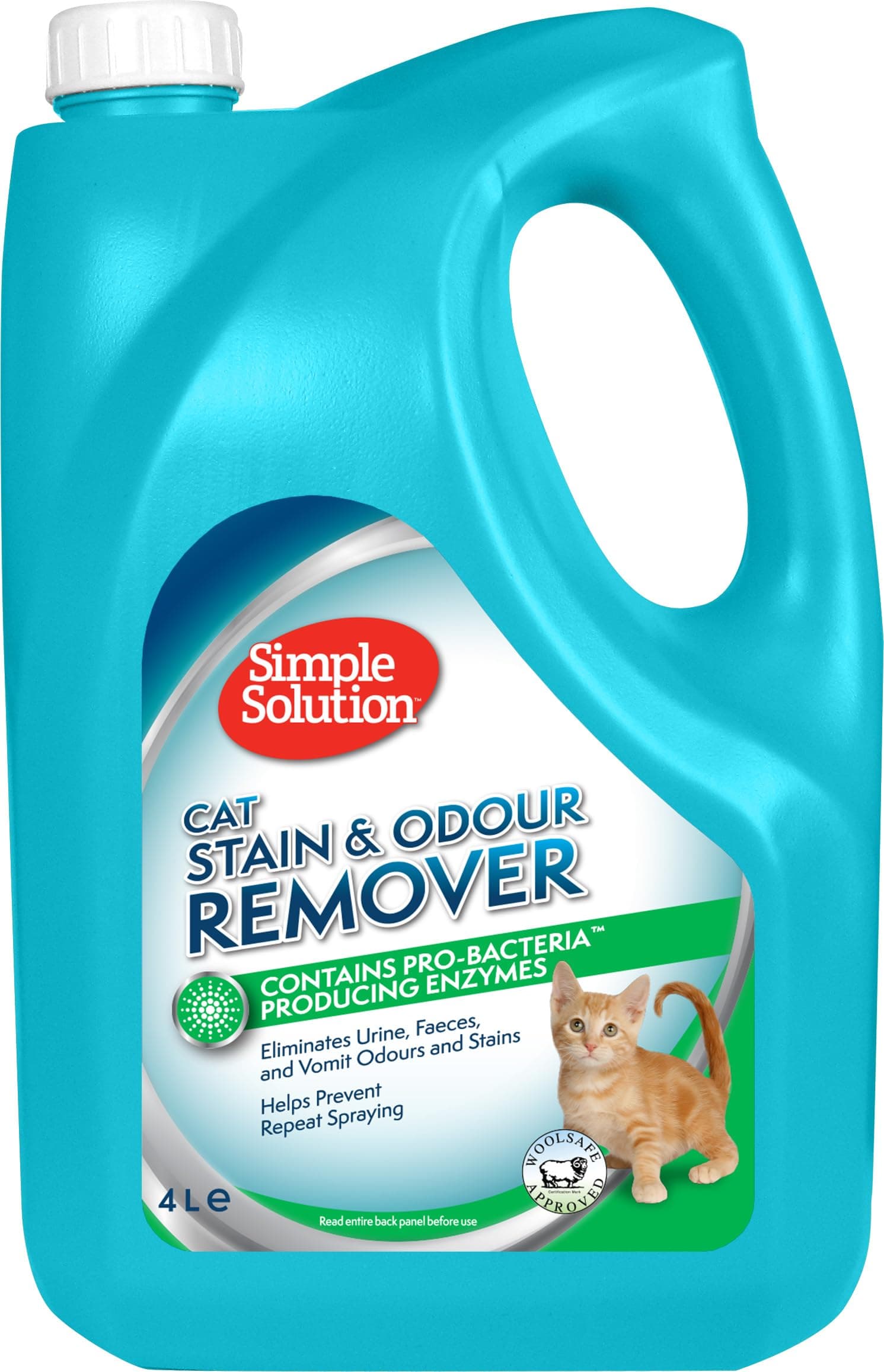 Simple Solution Cat Stain and Odour Remover | Enzymatic Cleaner with Pro-Bacteria Cleaning Power - 4 Litre