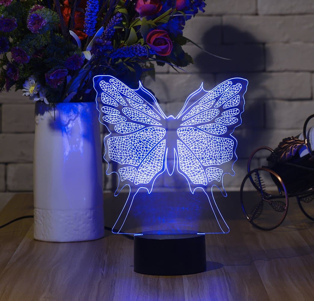 Seiitech Optical Illusion 3D Butterfly lamp, New colorful 3D Butterfly desk light, light gradient illusion LED touch lamp creative gift night light,Led desk table light lamp
