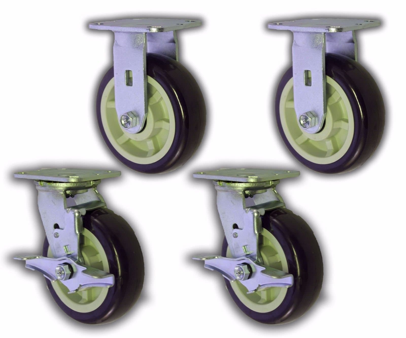 6" x 2" Plate Caster with Polyurethane Wheel Swivel/Rigid Trolley Cart - 4 Pack