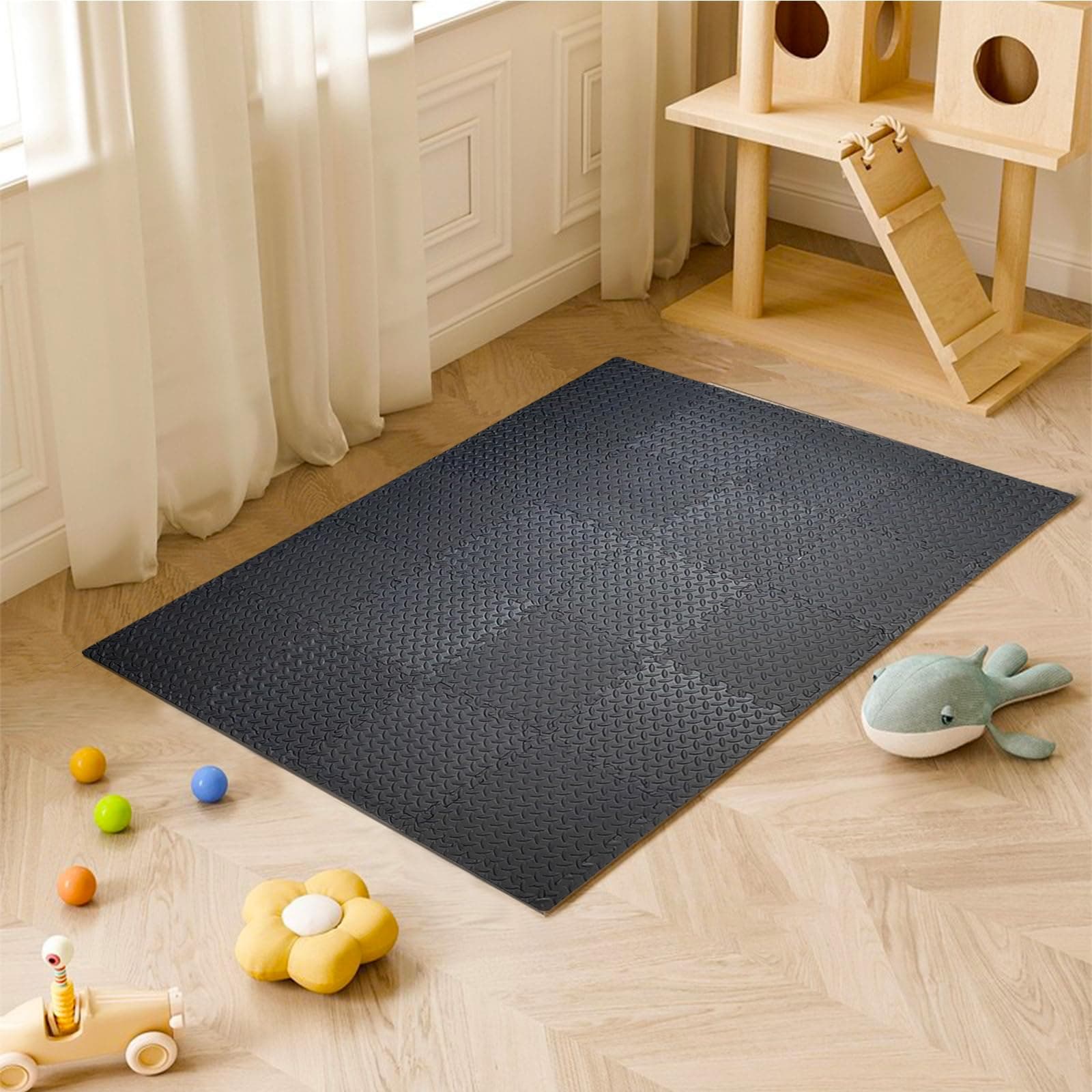 LYINGFISH Foam Puzzle Mat, 20 Black Interlocking Floor Mats, Non Slip, Gym Mat, Exercise Mat