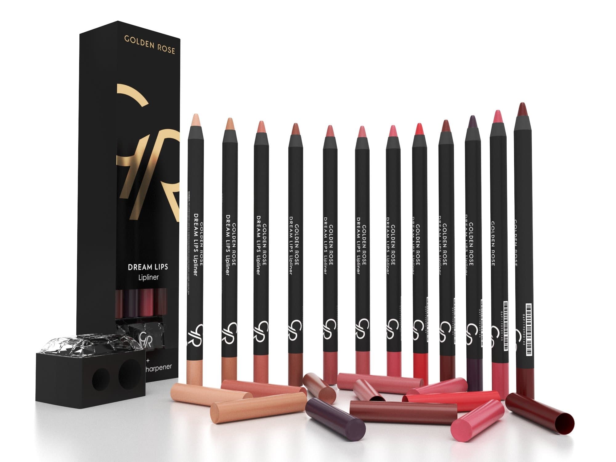 GR Cosmetics 12 pcs Lip Liner Pencil Set with FREE Sharpener