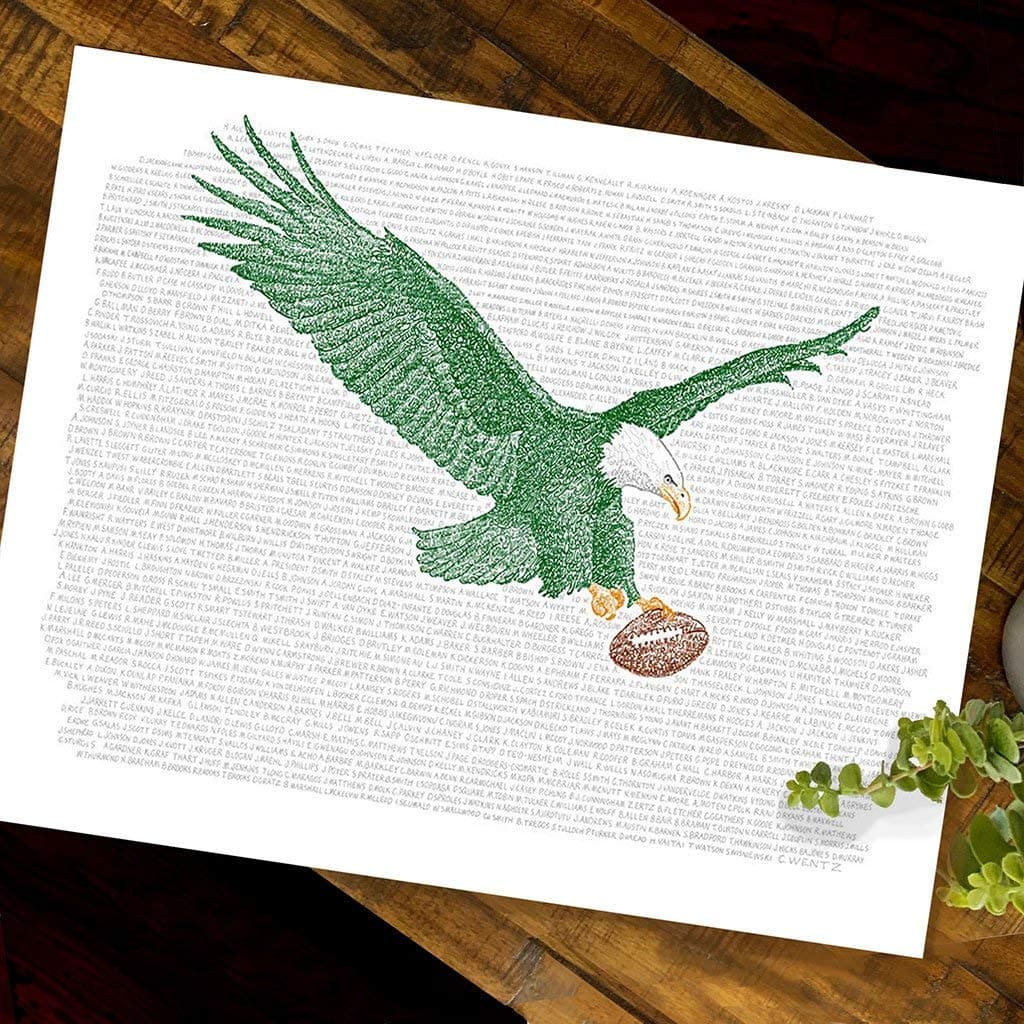 Eagle Roster Word Art - 16x20 Unframed - Handwritten with every Eagle in history - Eagles Gifts & Decor