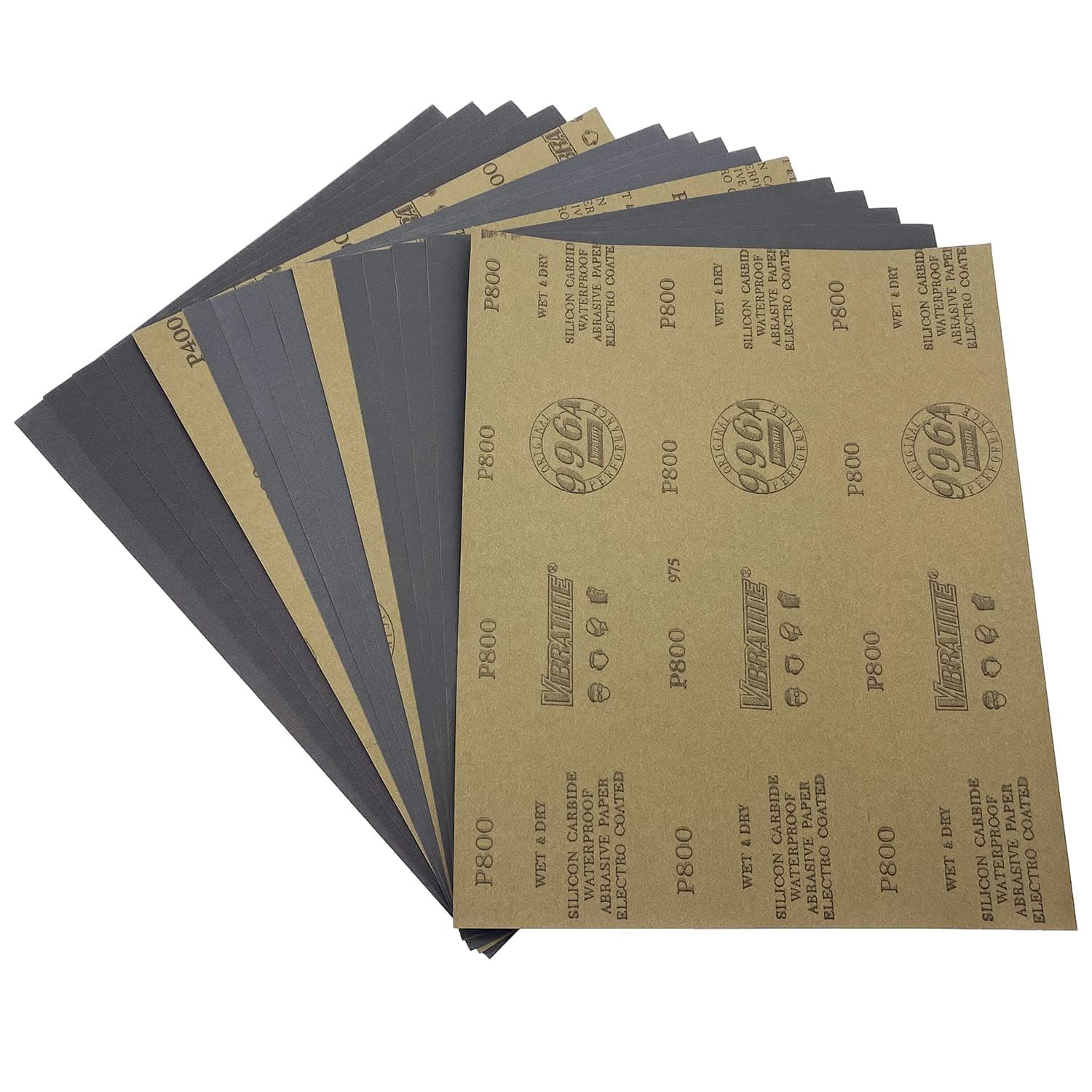 Wet Dry Sandpaper, 9 x 11 Inch Assorted Grit Sanding Sheets (400/600/800), 15PCS Premium Silicon Carbide Sand Paper for Wood Metal Ceramic or Auto Polishing and Scratches Removing
