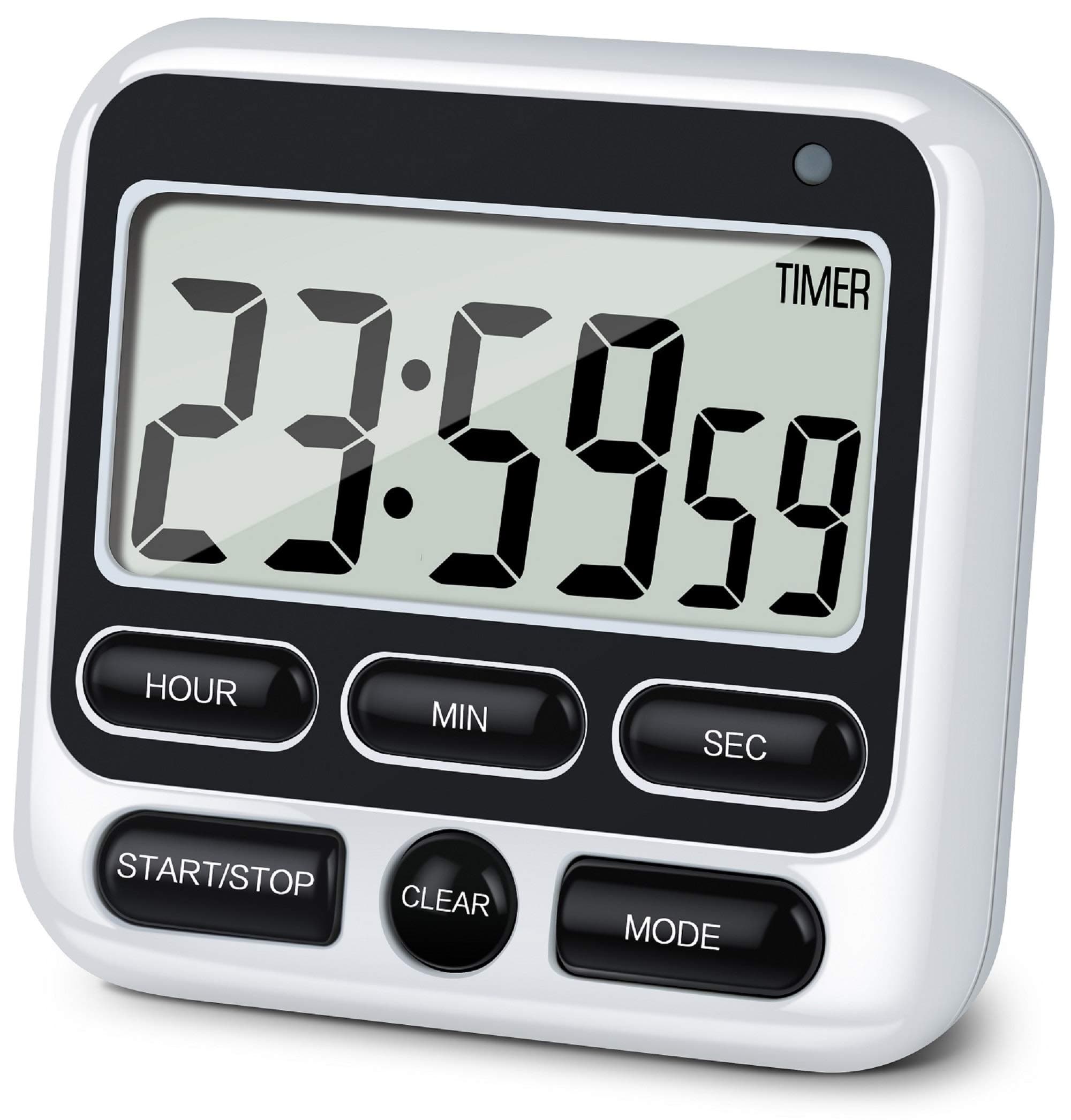 KTKUDY Digital Kitchen Timer with Mute/Loud Alarm Switch ON/Off Switch, 12-Hour Clock & Alarm, Memory Function Count Up & Count Down for Kids Teachers Cooking, Large LCD Display, Strong Magnet (Black)