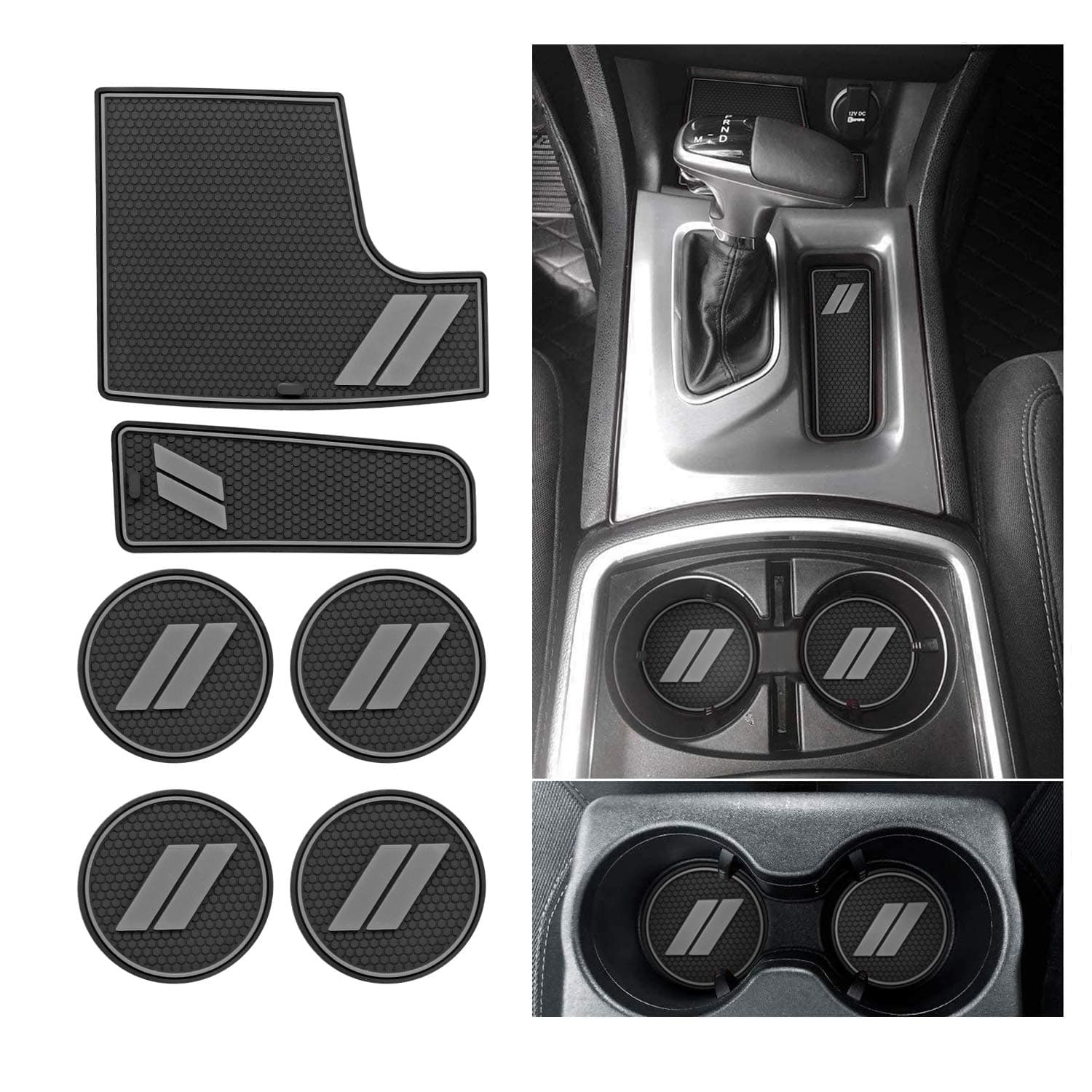 Fits Dodge Charger Accessories 2015-2023, Cup Holder Insert Center Console Shifter Liner Trim Interior Door Pocket Mats Pad (6pcs Set,Gray Trim)