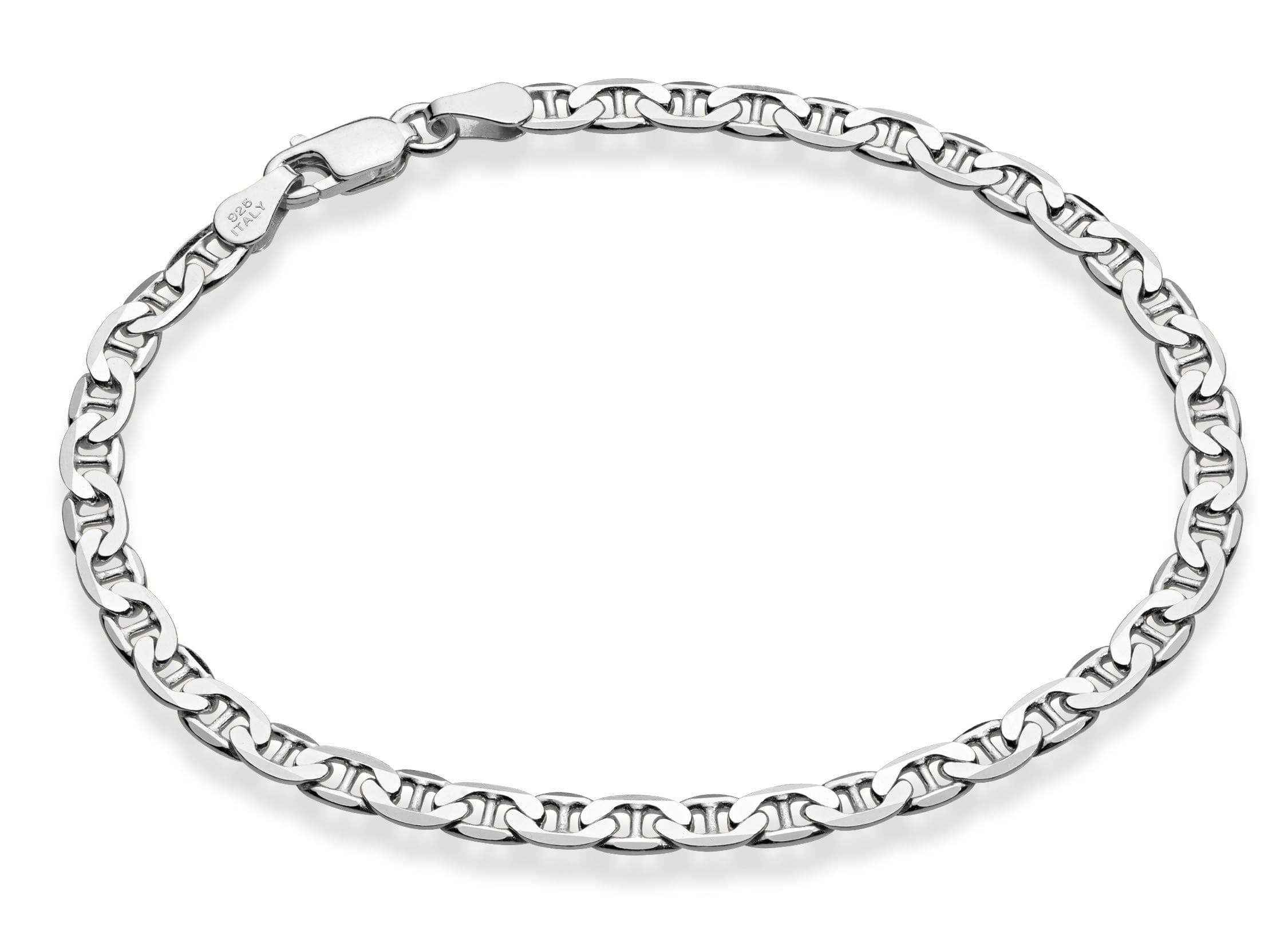 925 Sterling Silver Italian 3mm, 4mm Solid Diamond-Cut Mariner Link Chain Anklet Ankle Bracelet for Women, Made in Italy