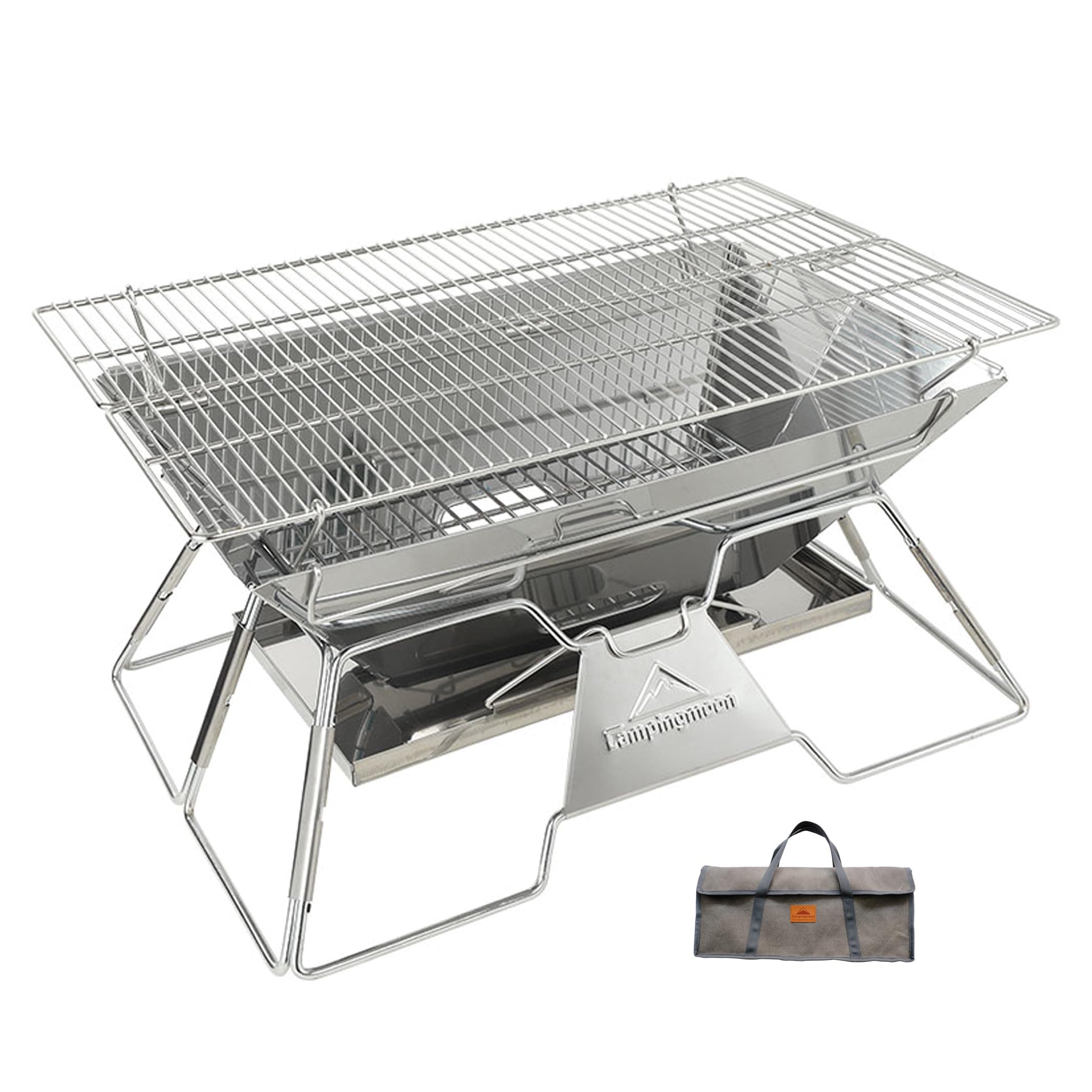 Stainless Steel Portable Fire Pit Foldable Wood Burning Charcoal Grill 20x13-inch with Carrying Bag MT-3