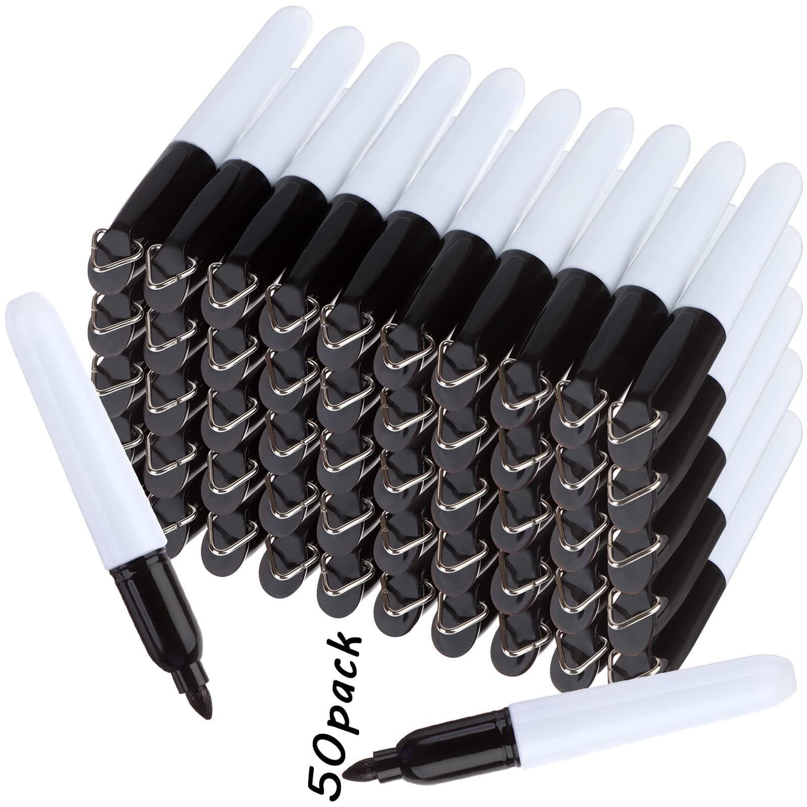 50 Pcs Mini Permanent Markers with Clips Black Golf Ball Marker Pen Ink Pens Dry Erase Markers with Triangle Hook Golf Keychain Clips Badge Black Ink for Office School Outdoor Activities,Fine Point