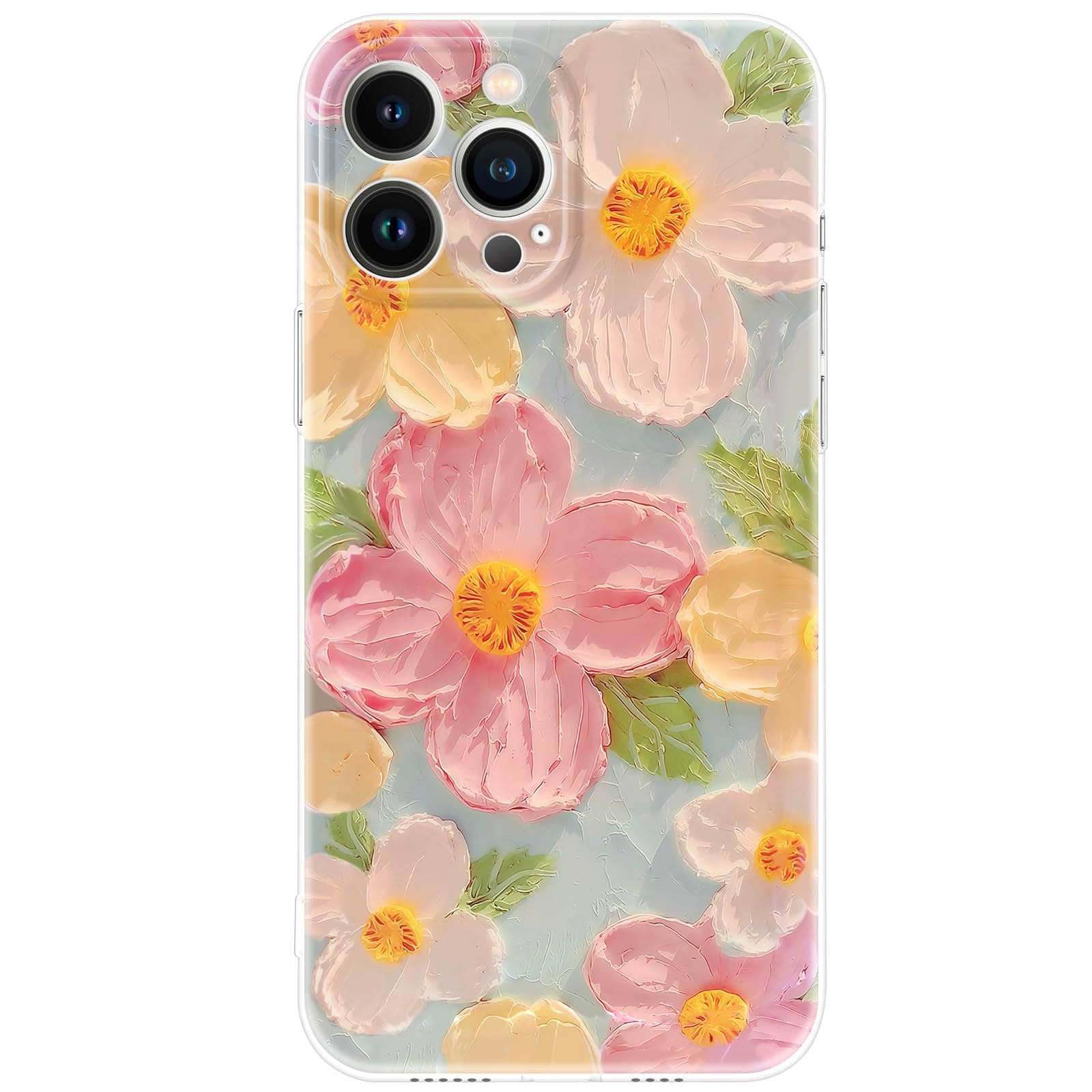 Cute Case for iPhone 13 Pro Max, Colorful Retro Oil Painting Printed Flowers Case, Aesthetic Floral Pattern Soft TPU Shockproof Protective Cover for Girls Women