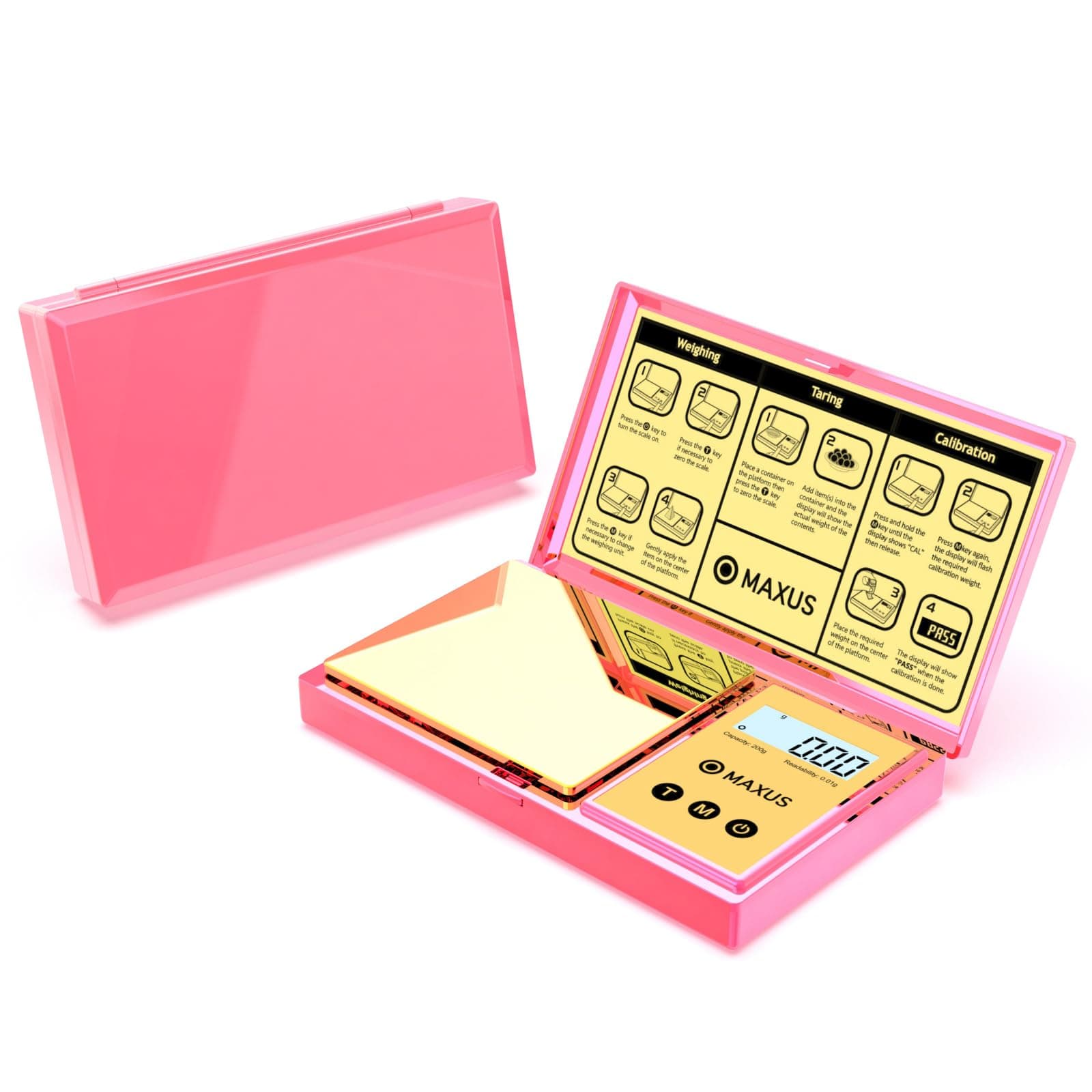 Digital Gram Scale with 200g x 0.01g Capacity, Stylish Pink Plated Shining Cover and Platform, Mini Pocket Scale for Food and Jewelry