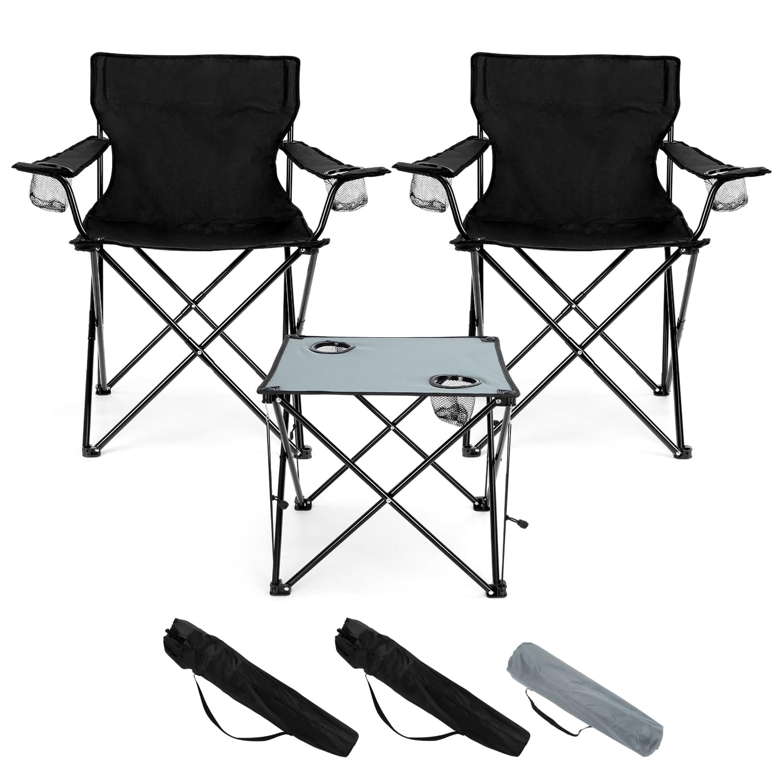 HaSteeLCamping Table & Chairs Set (2 Chairs + 1 x Table, Black)