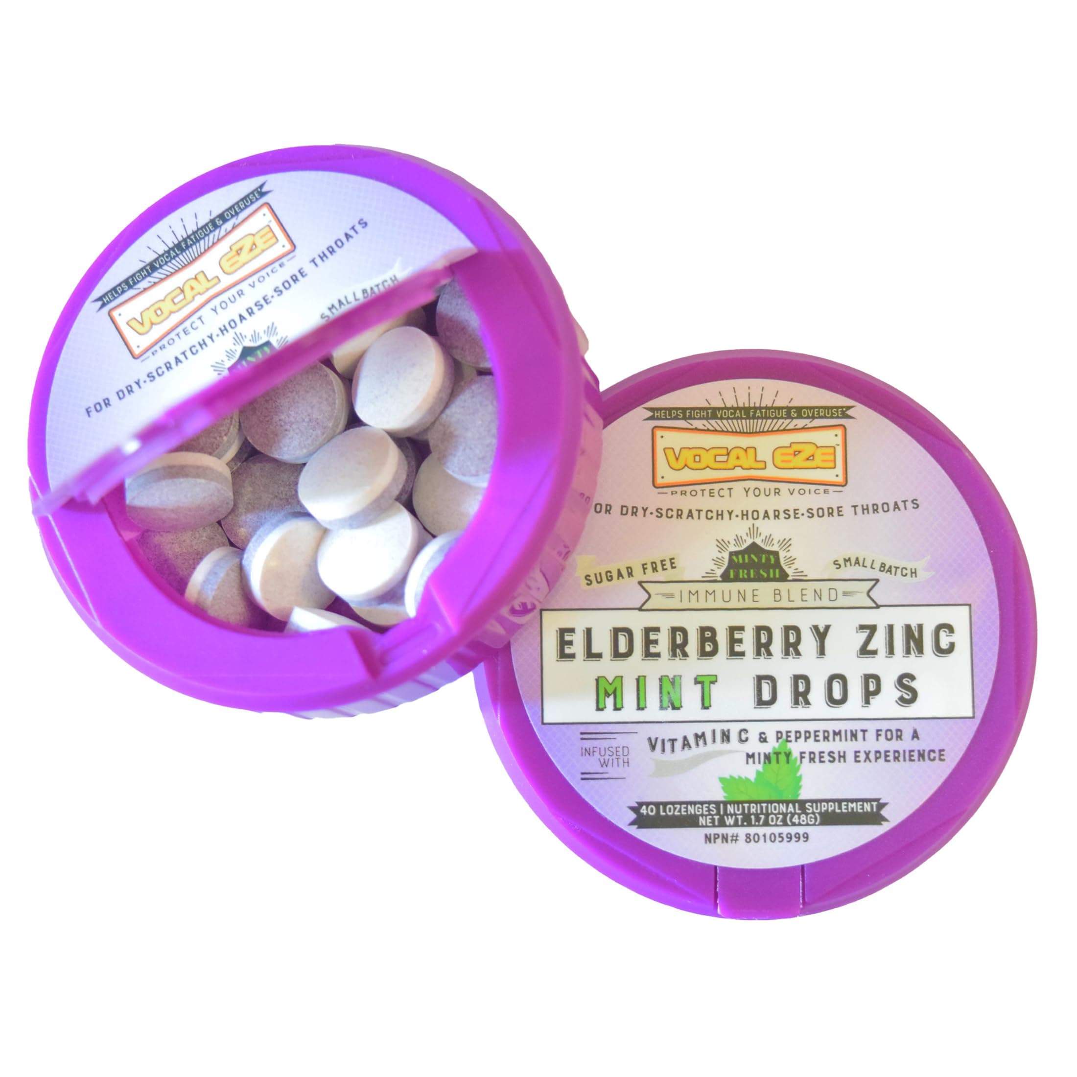 Elderberry Mint with Vitamin C and Zinc (40) | Lozenges to Relieve Sore, Hoarse, Fatigue, Dryness of Throat | Voice Support, Sugar Free