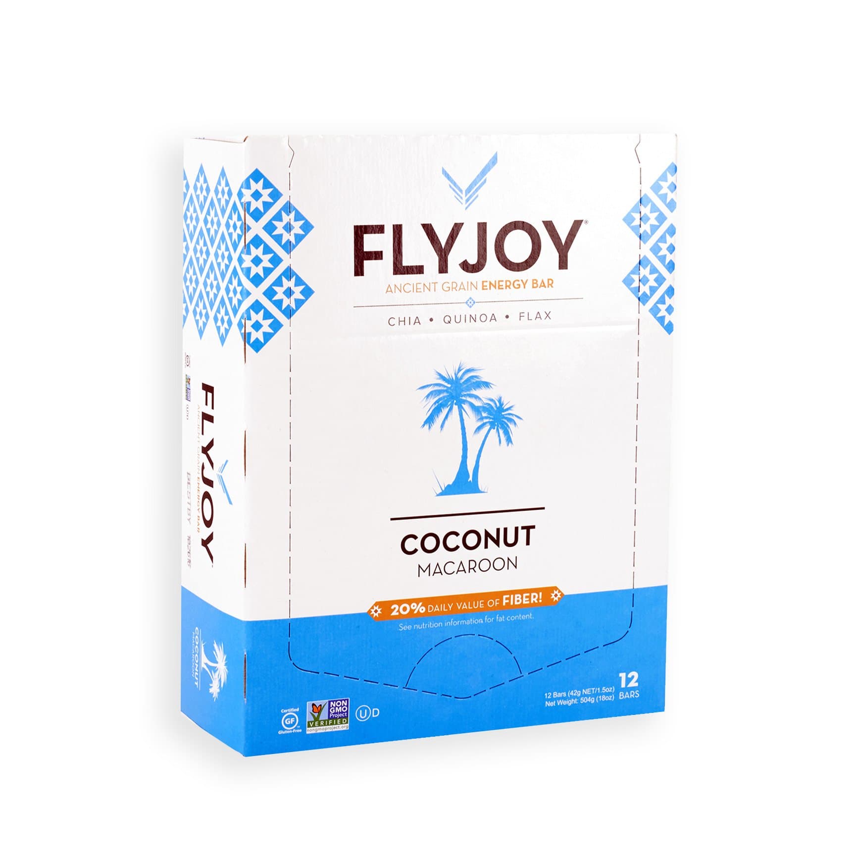 FLYJOY Ancient Grain Energy Bars | Quinoa + Oats + Flax + Chia (12 Bars) (Coconut Macaroon)