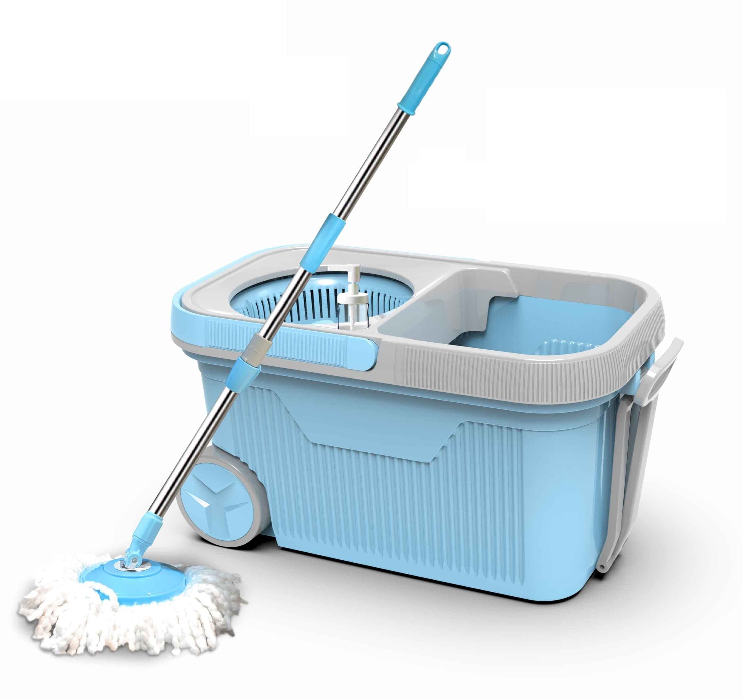 KOLORR EASY CLEAN Mop Bucket with 1 Extra Refill, Sky Blue Deep-Cleaning Microfiber Spin Mop & Bucket for 360 Degree Household Floor Cleaning for Household / Office / Showroom / Hotels / Hospitals