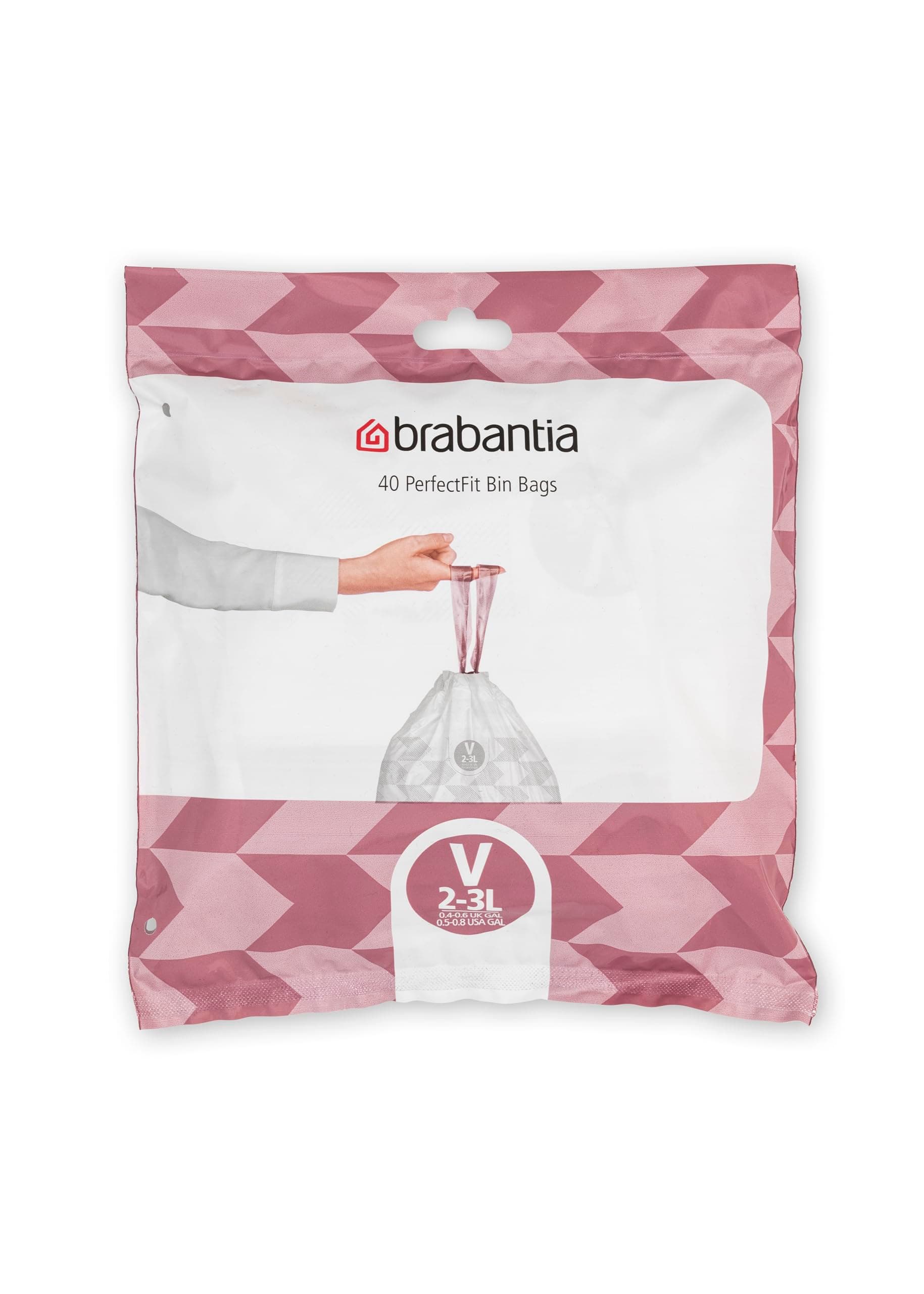 Brabantia 100253 PerfectFit Bin Liners (Size V/2-3 Litre) Thick Plastic Trash Bags with Tie Tape Drawstring Handles (40 Bags), White