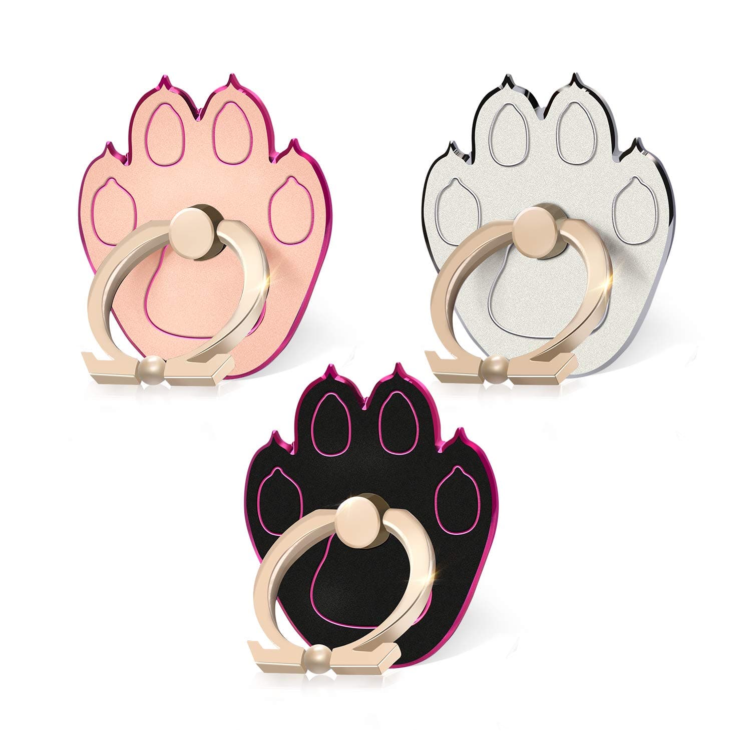 Phone Holder Ring (3 Pack) Aluminium Alloy Cute Cell Phone 360° Rotation Light Stand Finger Grip Kickstand Universal Smart Phone Ring(Sliver/Pink/Black)