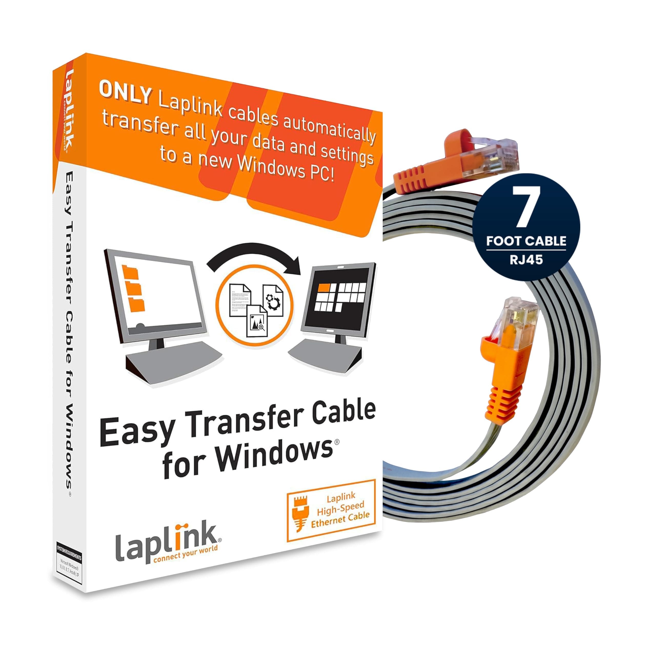 Easy Transfer Cable, Includes PCmover Express Data Transfer Software and High Speed Ethernet Cable, Single Use License, Only Transfers Files and Settings. Compatible with Windows 11