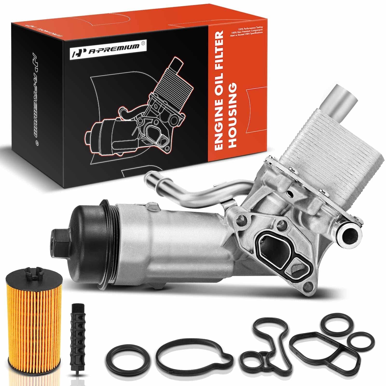 A-Premium Engine Oil Cooler and Oil Filter Housing Assembly Adapter w/Gaskets Compatible with Buick, Chevy Vehicles -1.4L Turbo - Encore, Cruze, Sonic, Trax -2011-2021 - Replaces 8817991400