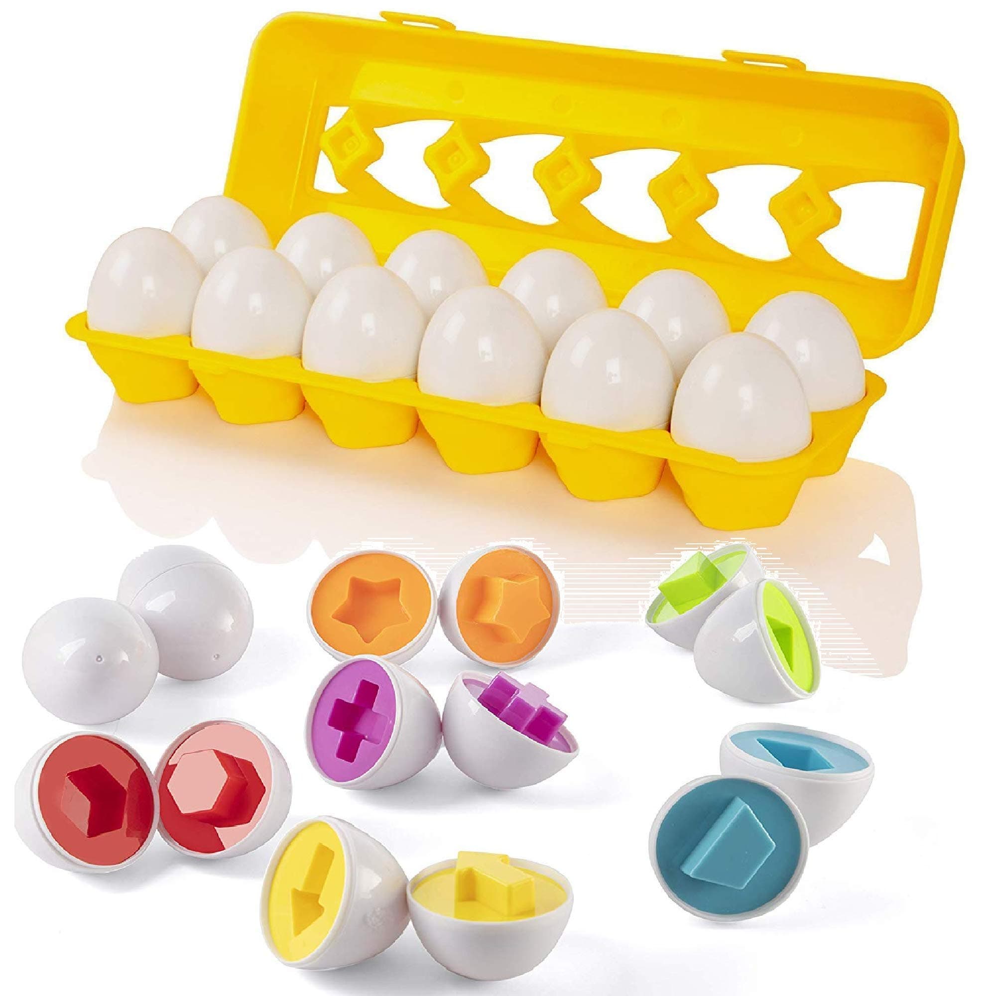 Easter Matching Eggs with Yellow Eggs Holder - STEM Toys Educational Toy for Kids and Toddlers to Learn Color & Number Recognition Easter Gift Easter Eggs