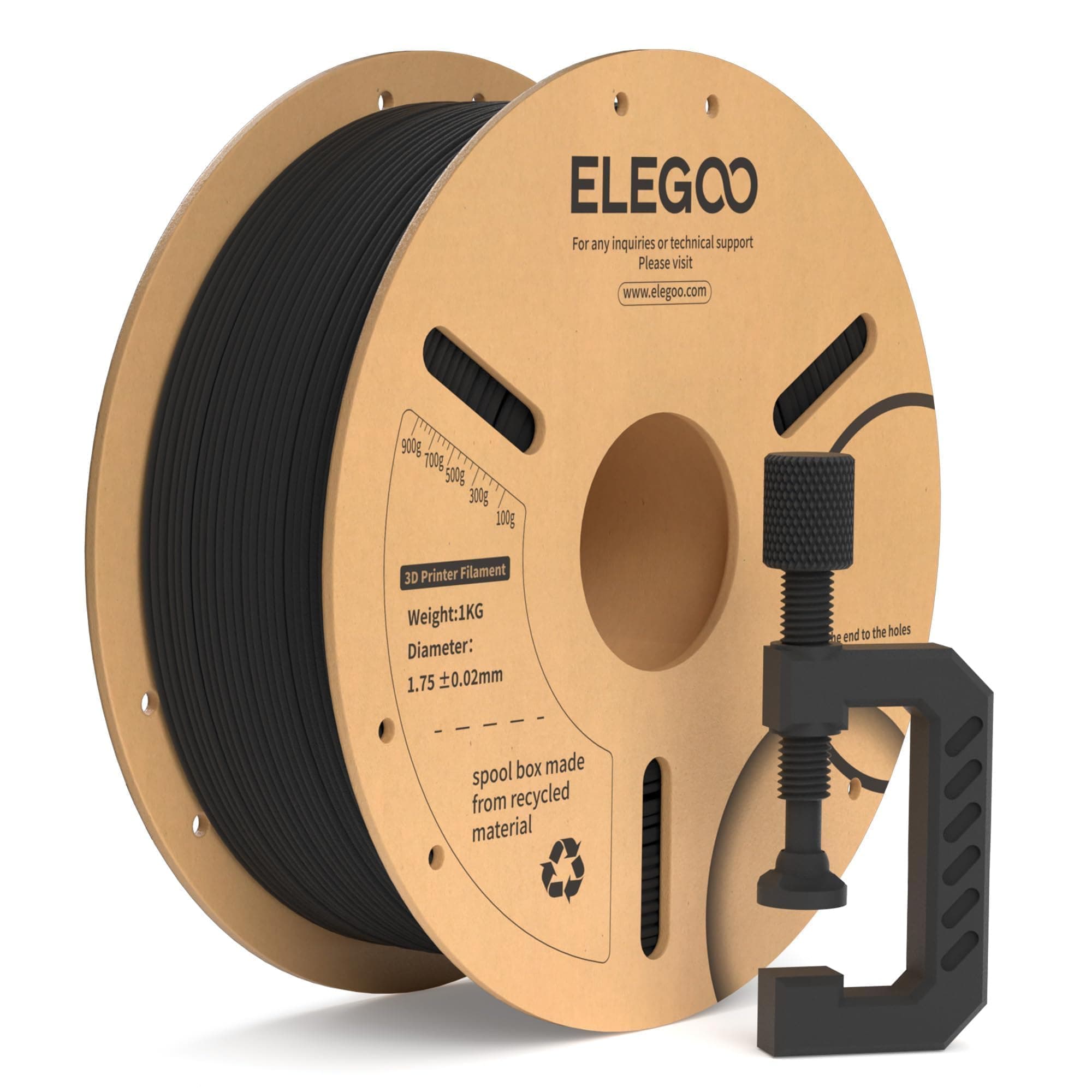 ELEGOO Carbon Fiber PLA Filament 1.75mm Black 1KG, 3D Printer Filament Dimensional Accuracy +/- 0.02mm, 1kg Spool(2.2lbs) 3D Printing Filament Fits for Most FDM 3D Printers