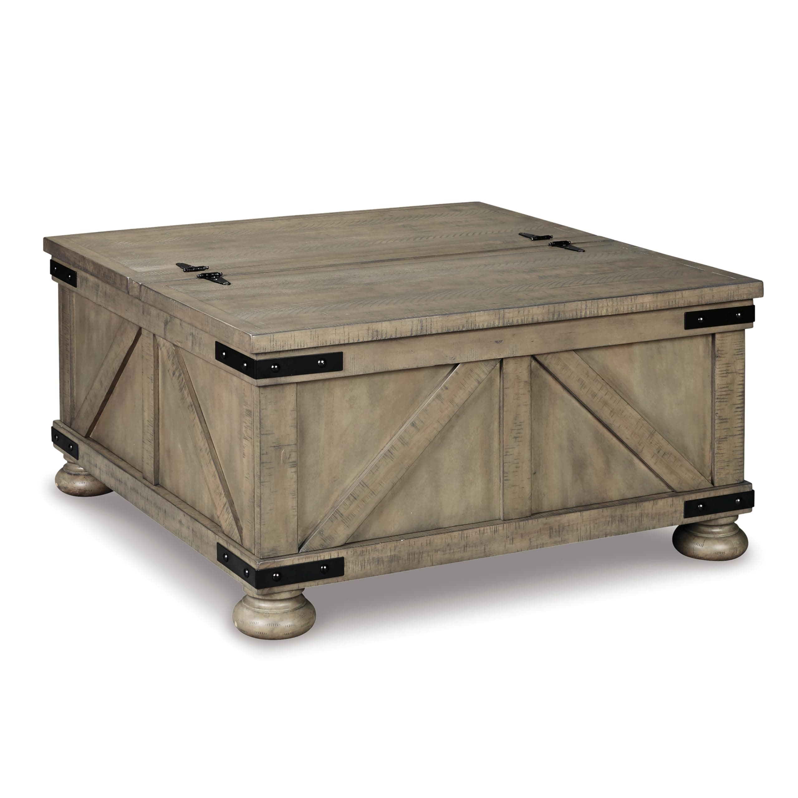 Aldwin Farmhouse Square Coffee Table with Lift Top for Storage, Grayish Brown