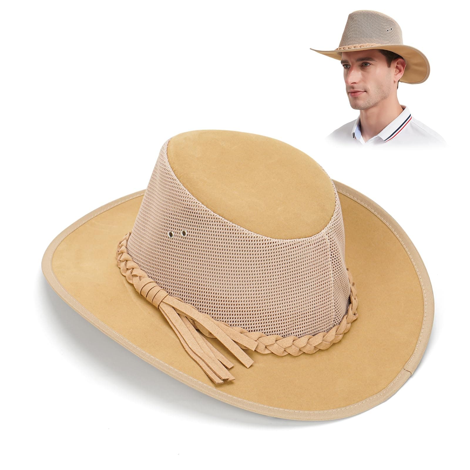 Mesh Sun Hat for Men Golf Soaker Hats Summer Beach Safari Wide Brim Fishing Cap Outdoor