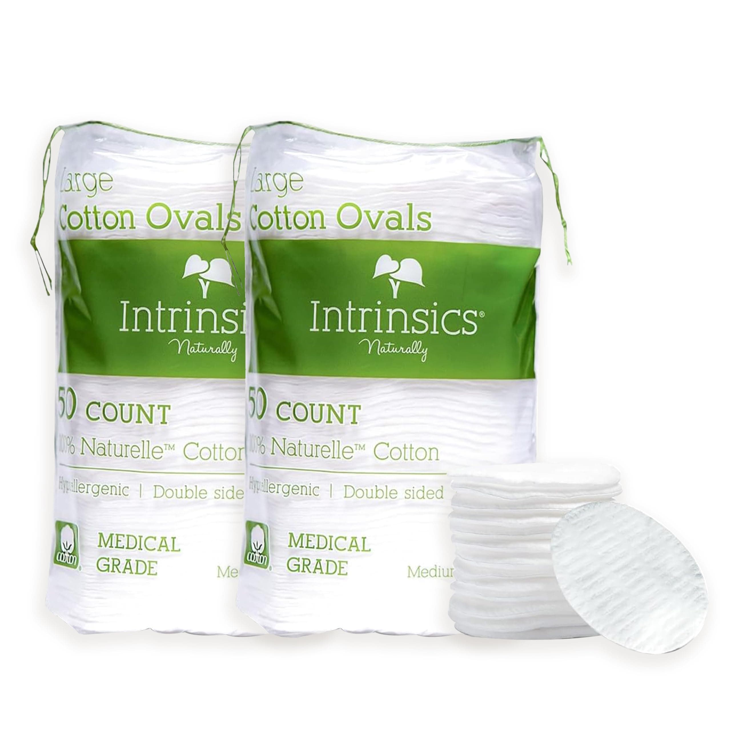 Intrinsics Premium 3” Large Cotton Rounds 2 Pack (100 Count) – Lint-Free Cotton Pads for Face & Makeup Removal | Dual-Sided Face Pads for Cleansing & Exfoliation | Hypoallergenic and 100% Pure Cotton