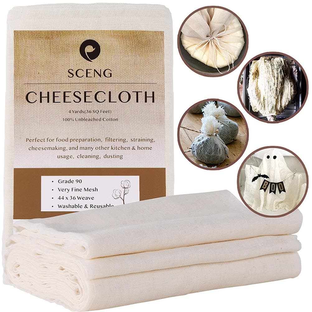S.CENG Cheesecloth, Grade 90, 36 Sq Feet, Reusable, 100% Unbleached Cotton Fabric, Ultra Fine Cheesecloth for Cooking - Nut Milk Bag, Strainer, Filter (Grade 90-4Yards)
