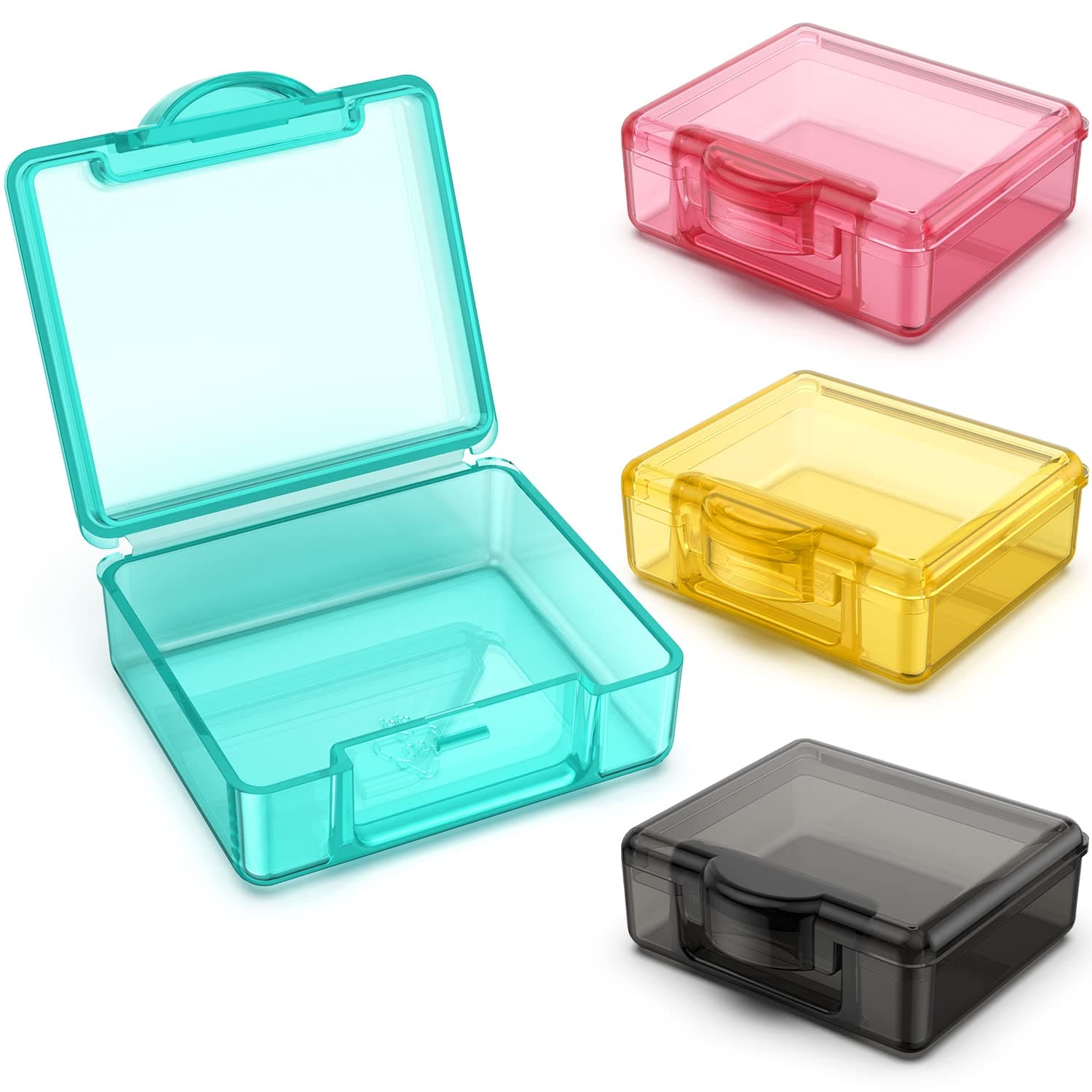 TecQach Small Pill Box 4 pcs,Cute Travel Pill Organizer Case Mini Tiny Clear Plastic Storage Containers Portable for Pocket Purse