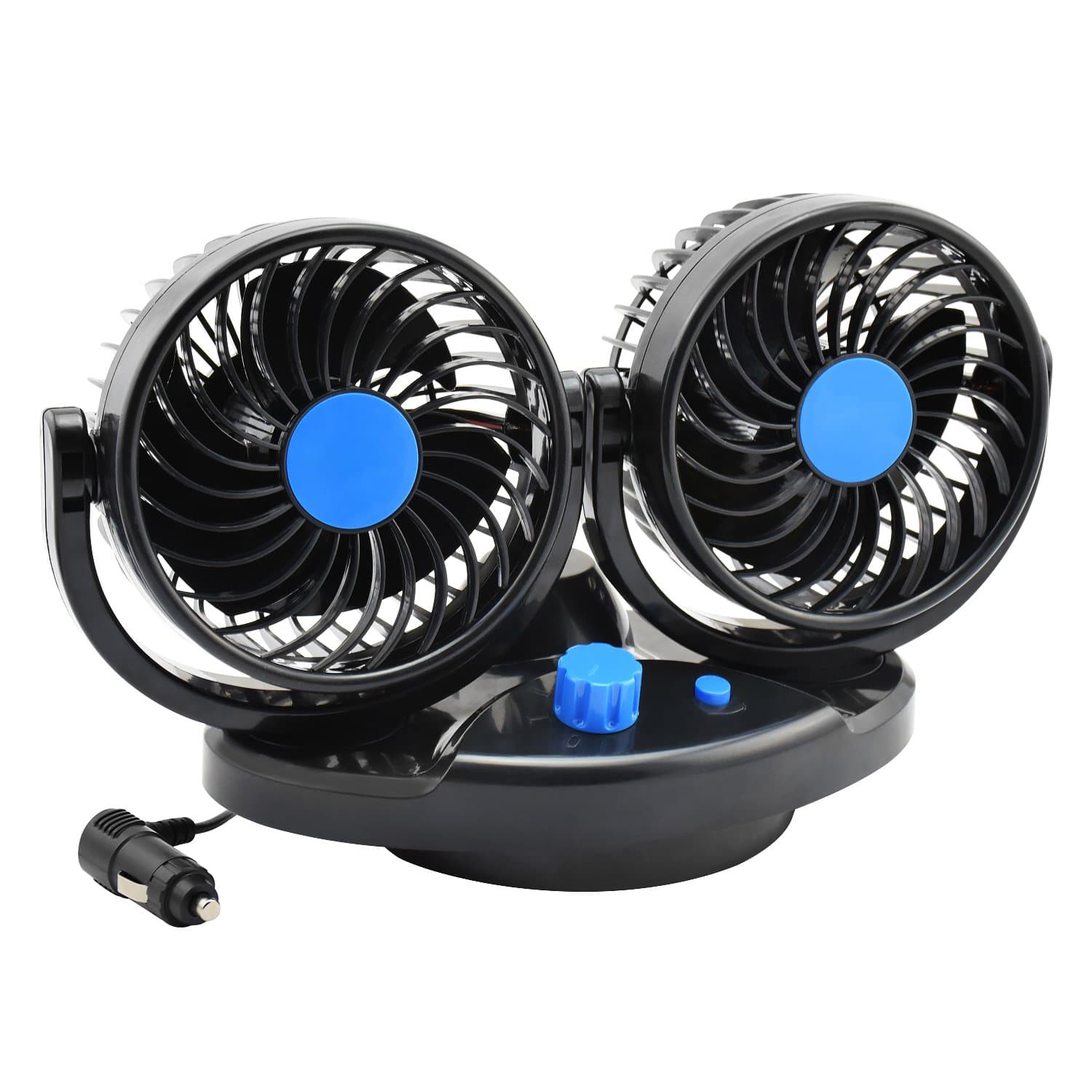 Taotuo 12v Auto Oscillating Car Fan Rotatable 2 Speed Dual Head Blade Quiet Strong Dashboard Electric Fans for SUV, RV, Boat, Vehicles