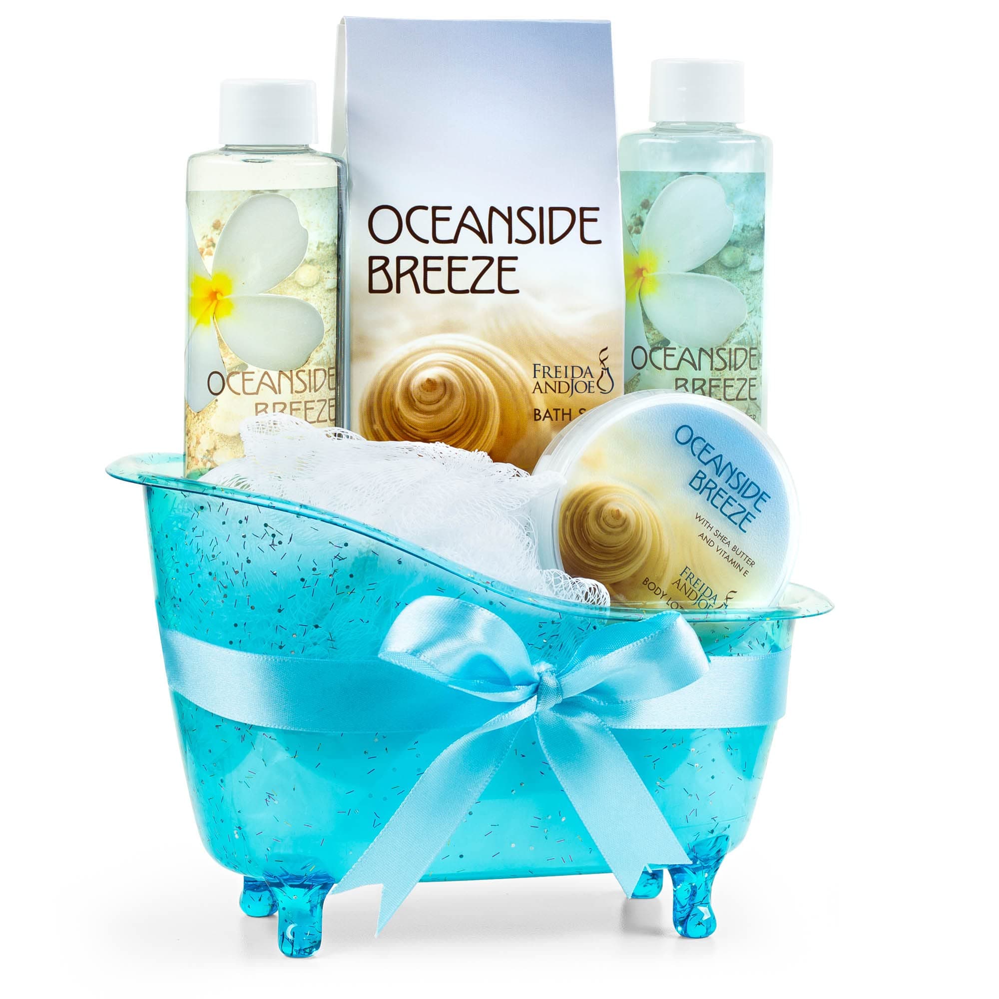 Home Spa Bath Basket Fresh Aquatic Oceanside Breeze Spa Set For Women Bath & Body Set For Women Shower Gel, Bubble Bath, Body Lotion, etc Puff in Blue Tub Luxury Body Care Mothers Day Gifts for Mom