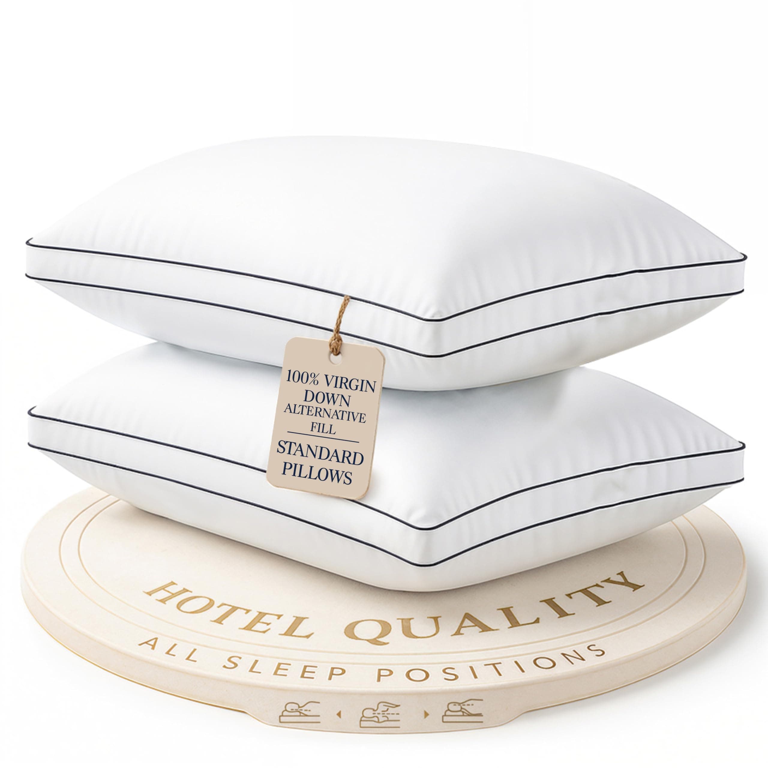 LANE LINEN Bed Pillows Standard Size Set of 2, Medium Soft Support Gusseted Hotel Pillows, Down Alternative Standard Pillow for Side Sleepers, Machine Washable, Comfortable for Quality Sleep - White