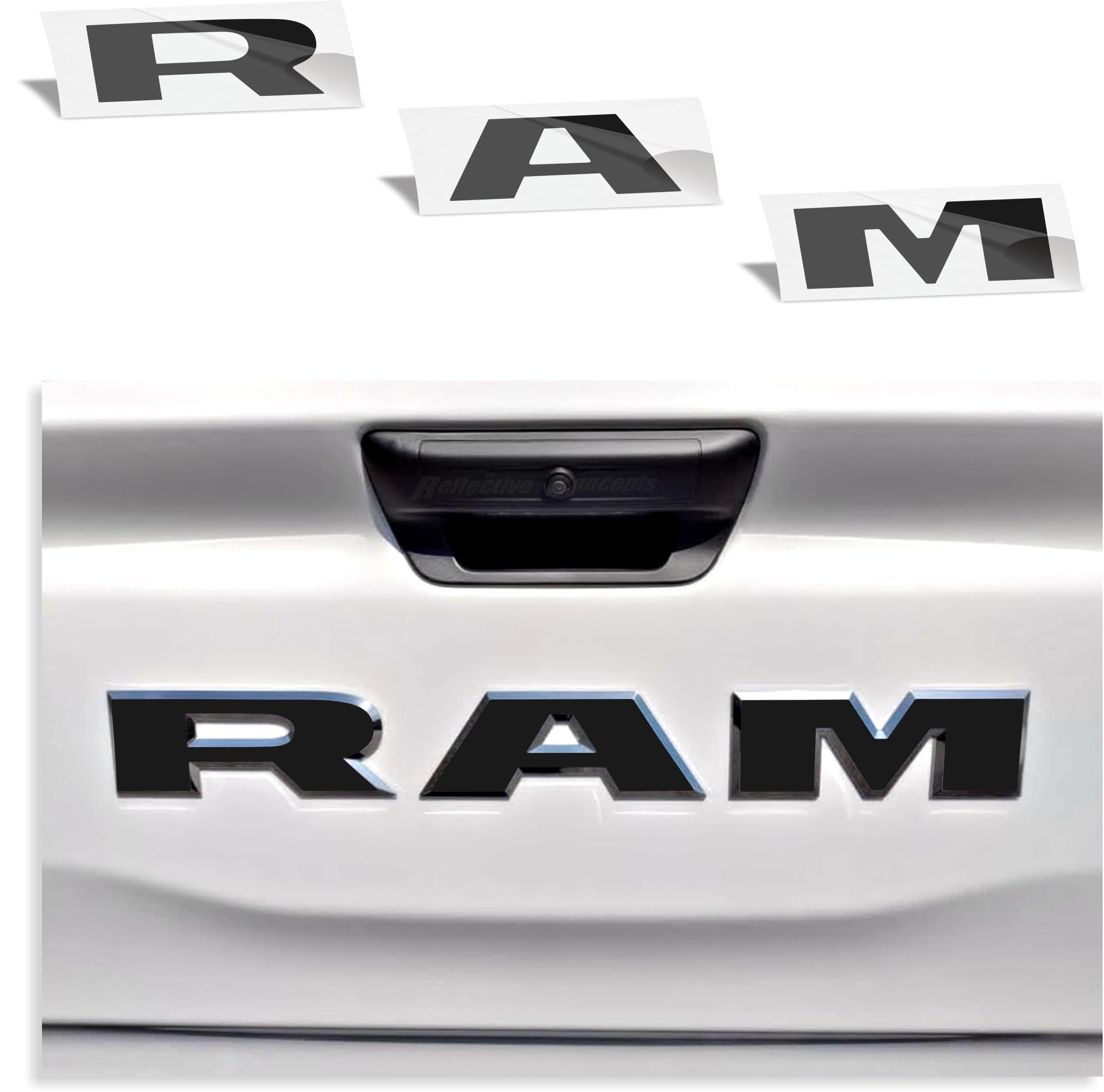 RAM Tailgate Emblem Overlay Decal Stickers 2025-2026 Ram 1500 (Color: Flat Black)