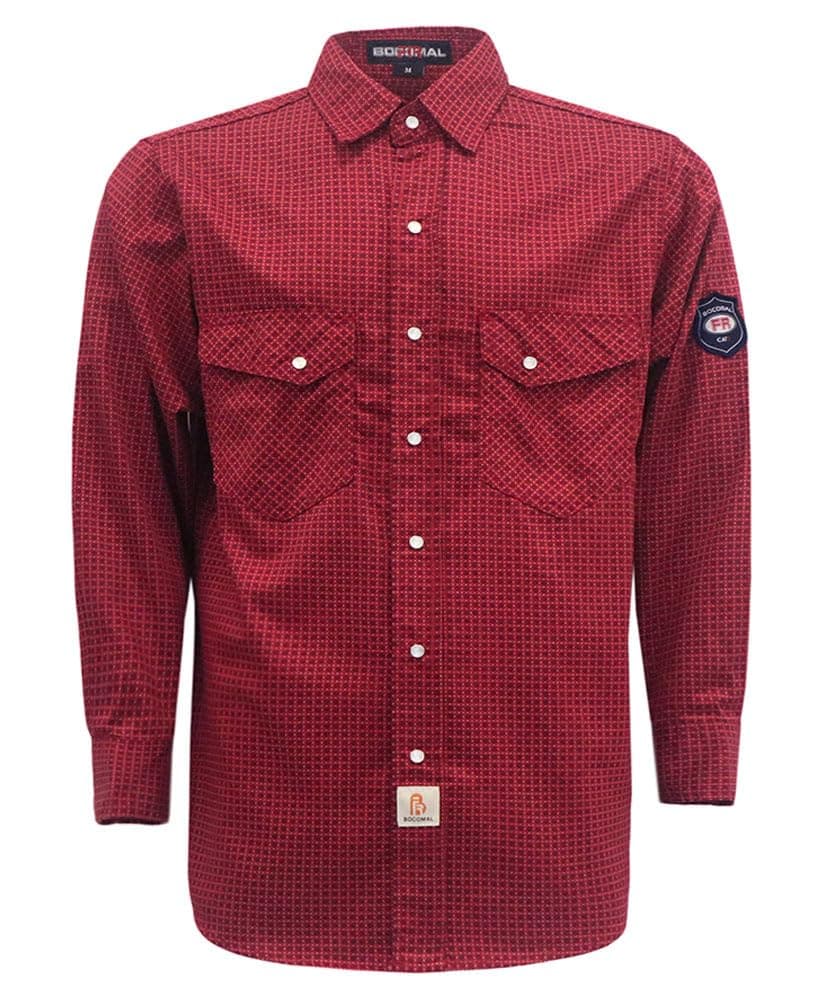 FR Shirts for Men Printed Plaid Flame Resistant Clothing 6.5oz Cotton Button Up Welding Shirts NFPA2112 CAT2