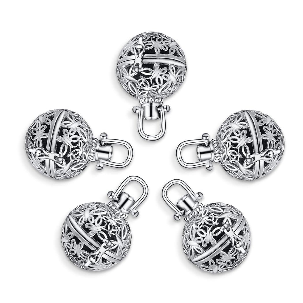Romance Jewelry 5Pcs Rhodium Plated Diffuser Locket Aromatherapy Essential Oil Pendant Cage Locket with Lava Beads