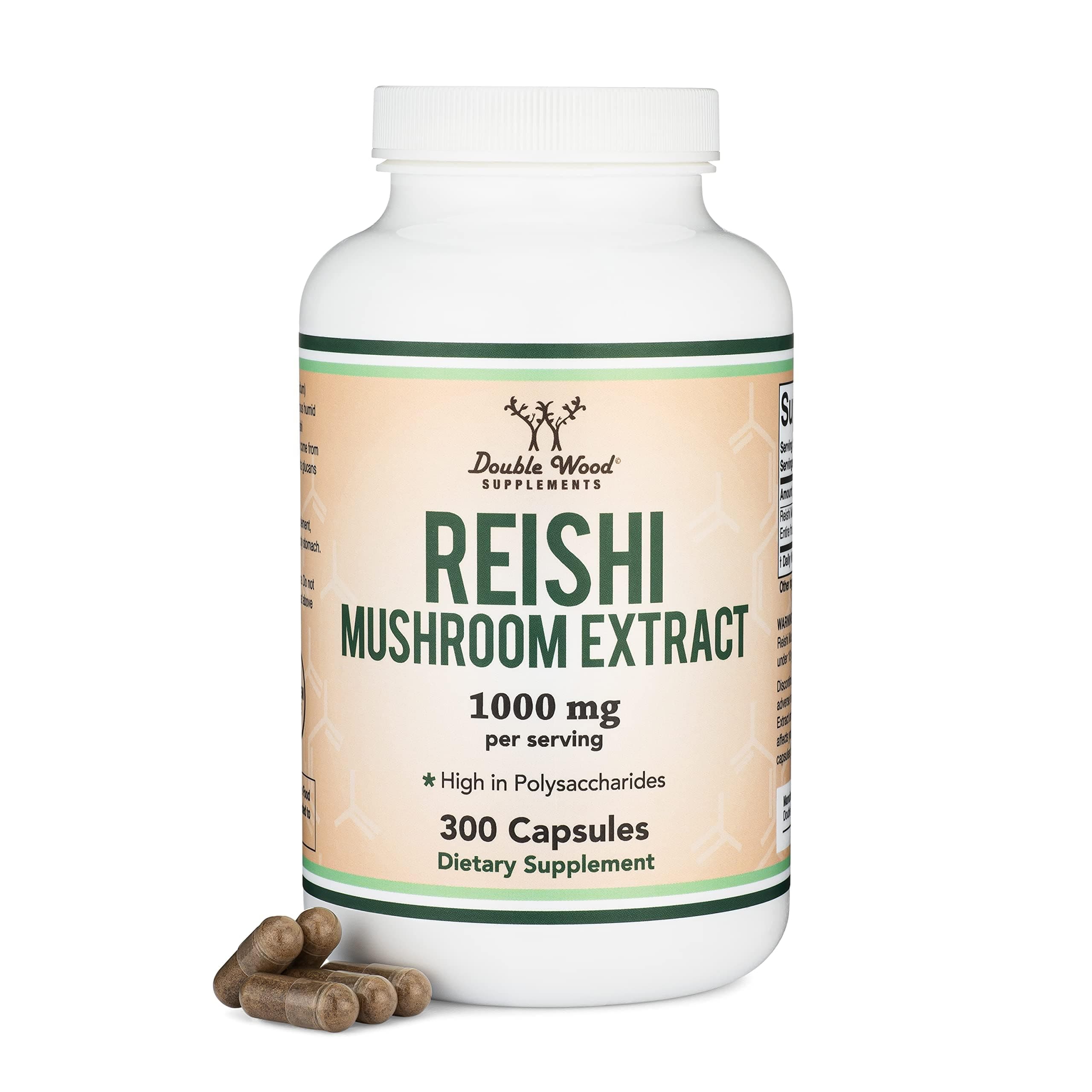 Reishi Mushroom Capsules (4:1 Ganoderma Extract, 1,000mg Red Reishi Powder Servings) 300 Count, 5 Month Supply, Potent Mushroom for Immune System Support and Defense by
