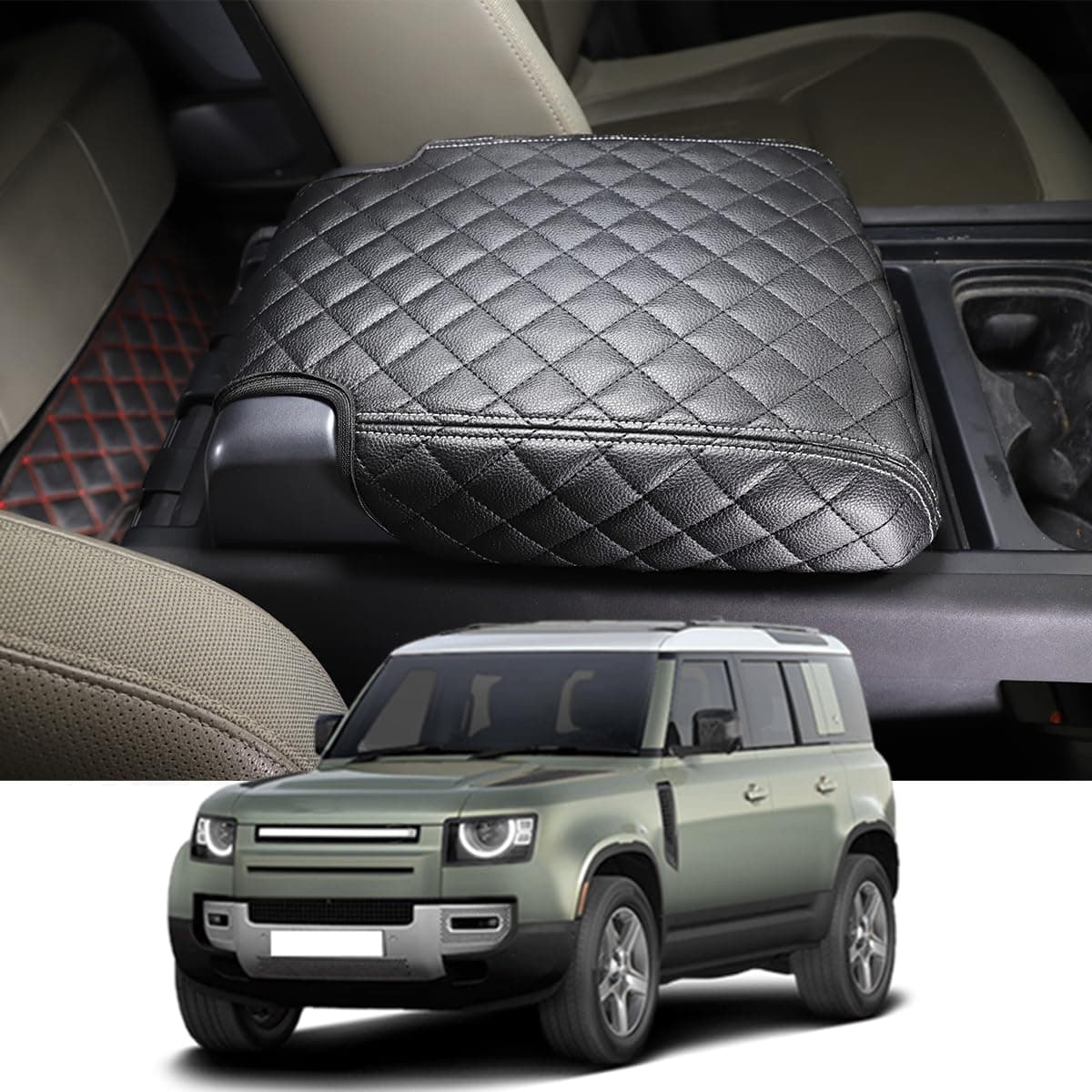 Car Armrest Box Pad Compatible with Land Rover Defender 90 110 130 2020-2024 Car Center Armrest Cover,Black Leather Console lid Protector, Anti-Scratch Interior Accessories (Style A)