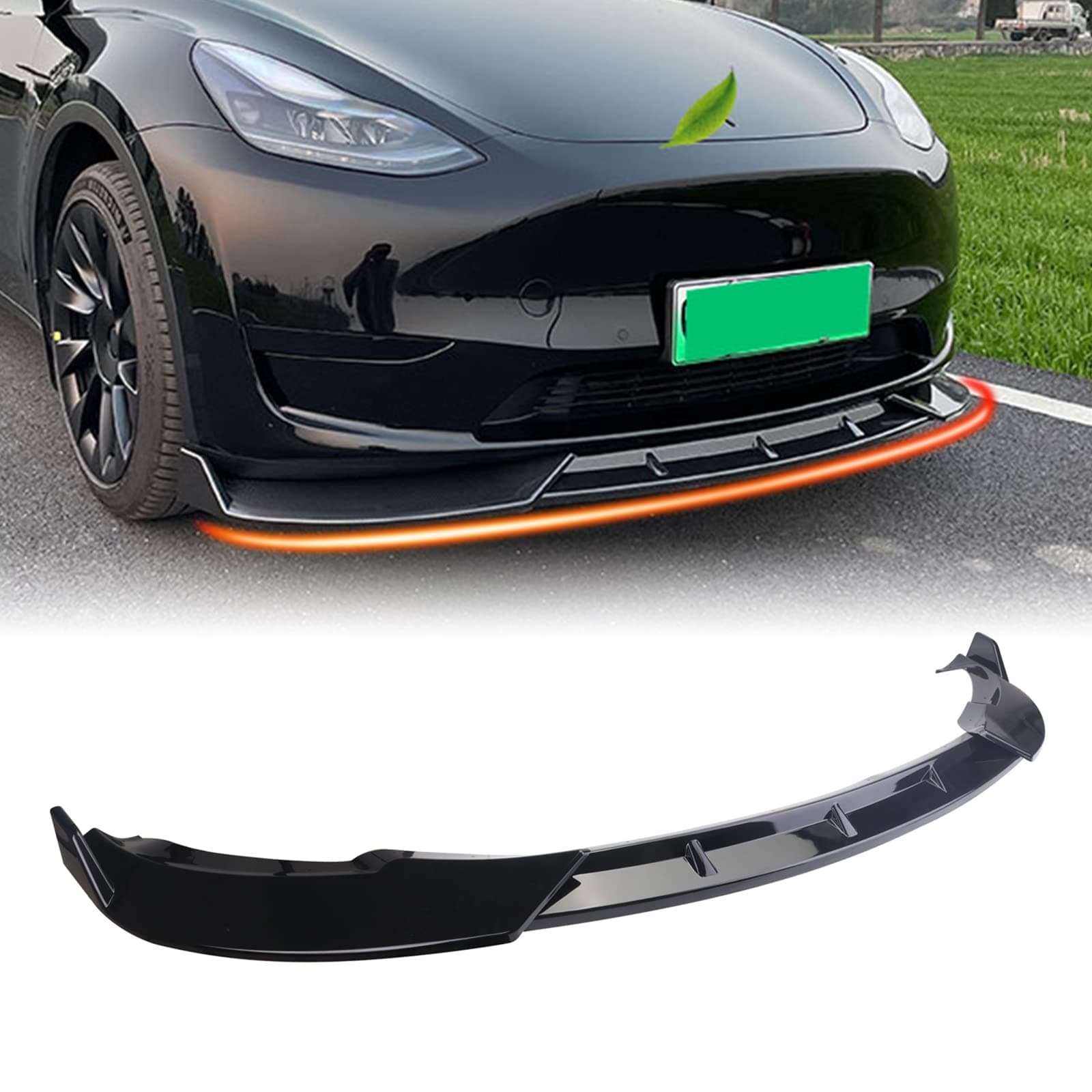 Tesla Model Y Front Bumper Lip Kit Car Shiny Mods Spoiler Suitable for 2020 2021 2022 Tesla Model Y Accessories (Glossy Black)