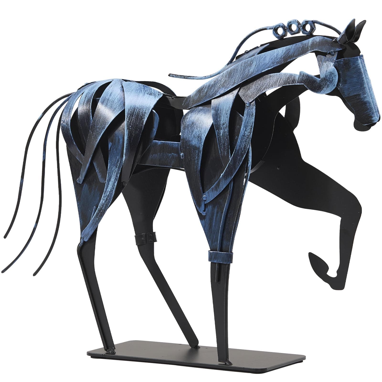 SunBlogs Art Handmade Horse Statue - Unique Rustic Decor for Office & Home - Hand-Painted Metal Sculpture - Perfect Handicraft Gift for Horse Lovers (Blue)