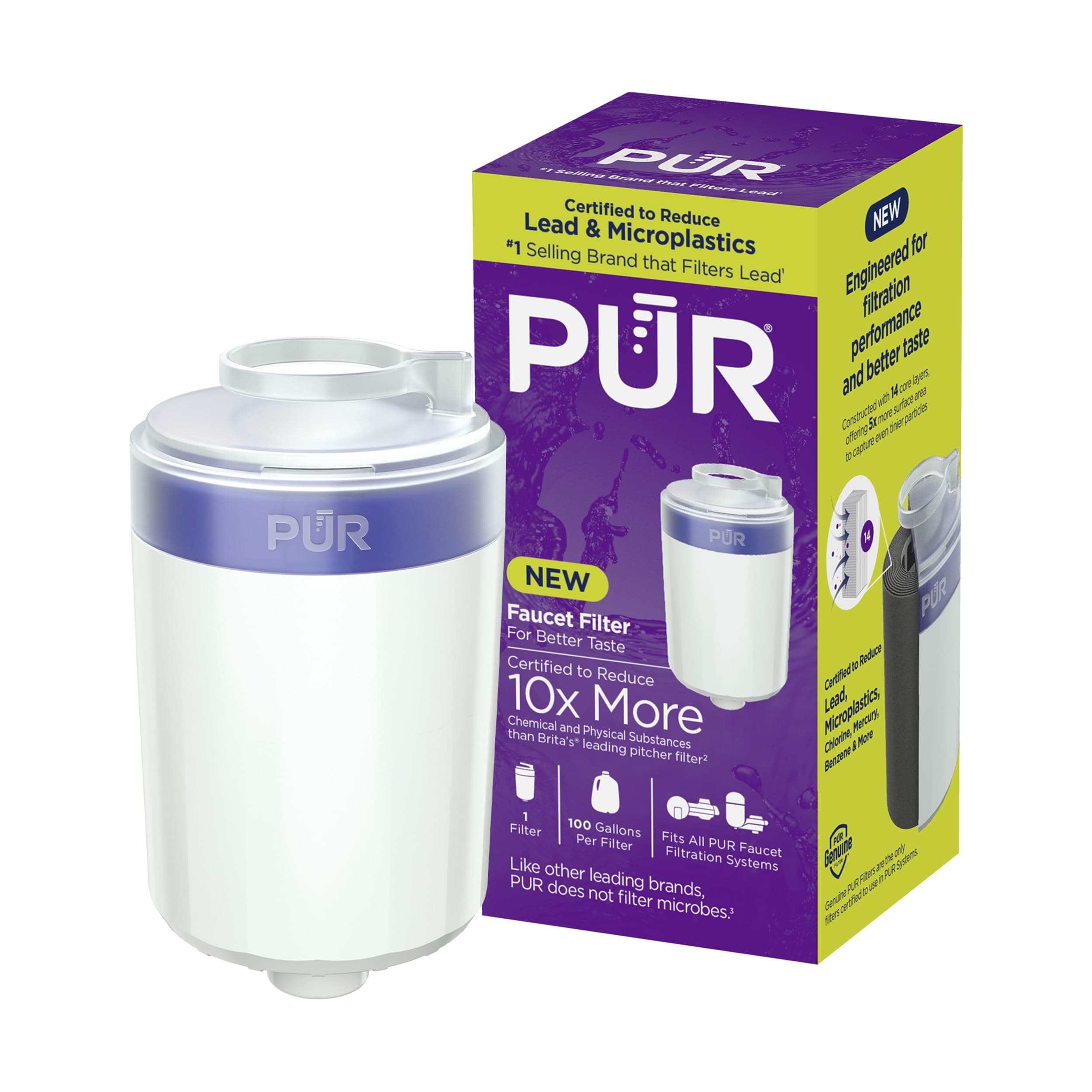 PUR Faucet Mount Replacement Filter 1-Pack, Genuine PUR Filter, 2-in-1 Powerful Filtration, Includes Lead Removal, White (RF33751)