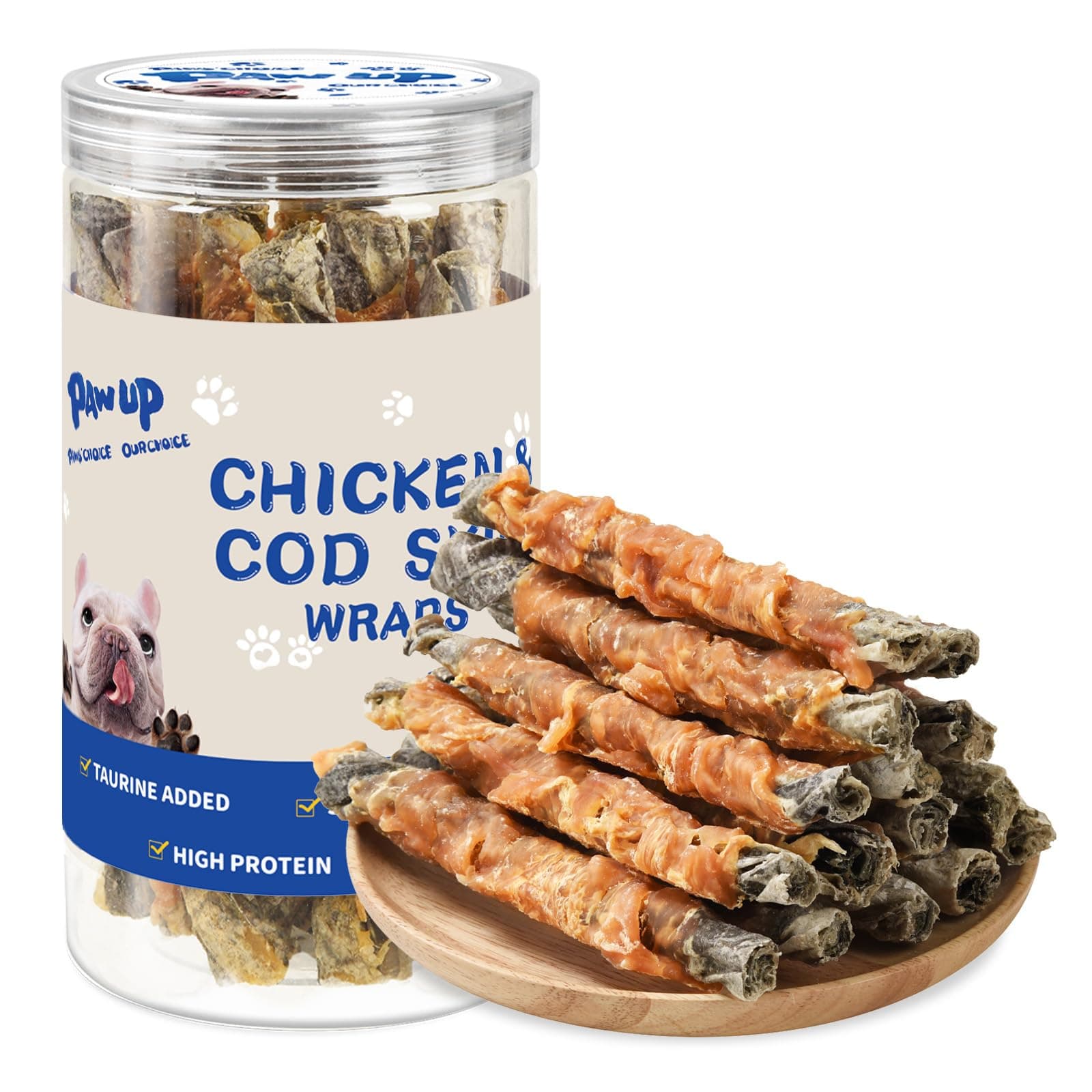 PAWUP Dog Treat Chicken Wrapped Cod Skins, Fish Chews Rolls for Medium Dogs, Healthy, Rawhide-Free, 12.5 oz