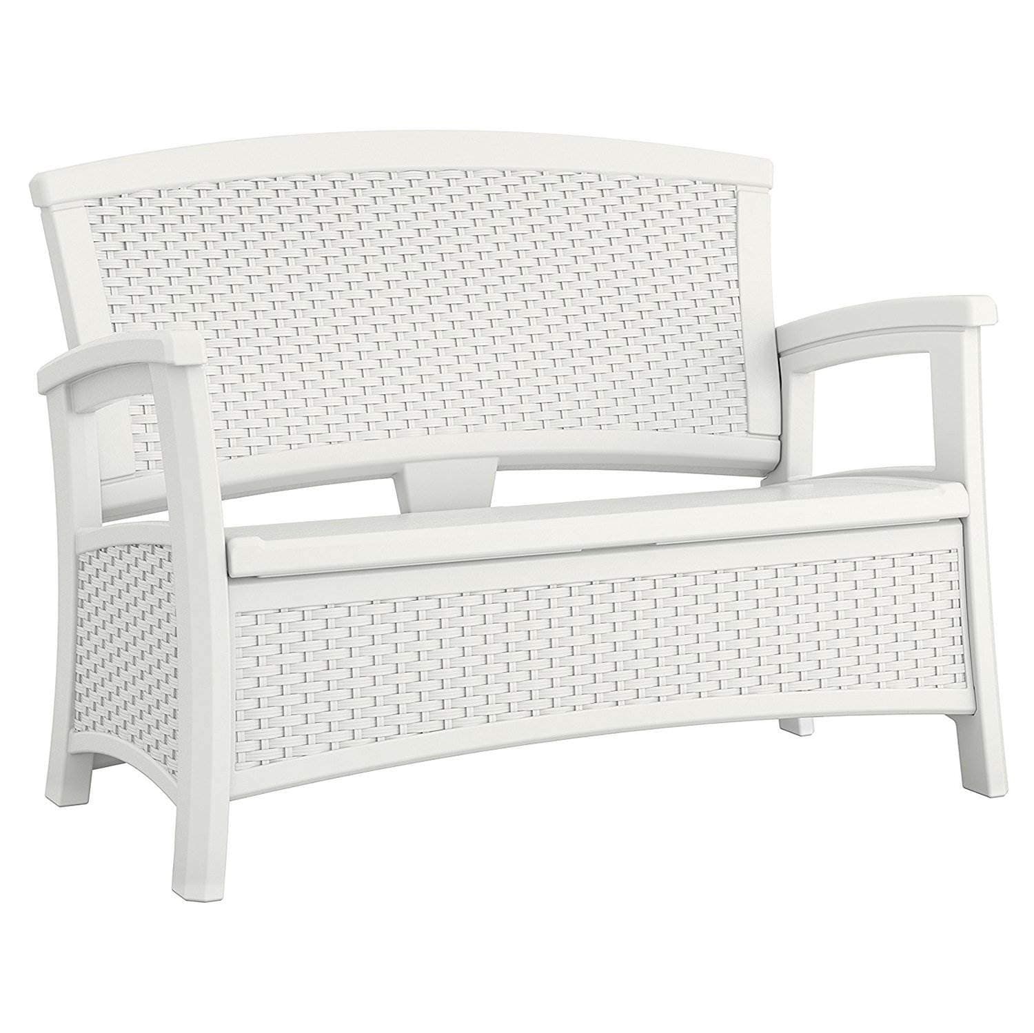 Suncast Elements Stylish Lightweight Loveseat Outdoor Seating with Convenient Built In Universal Storage, and All Weather resin, White