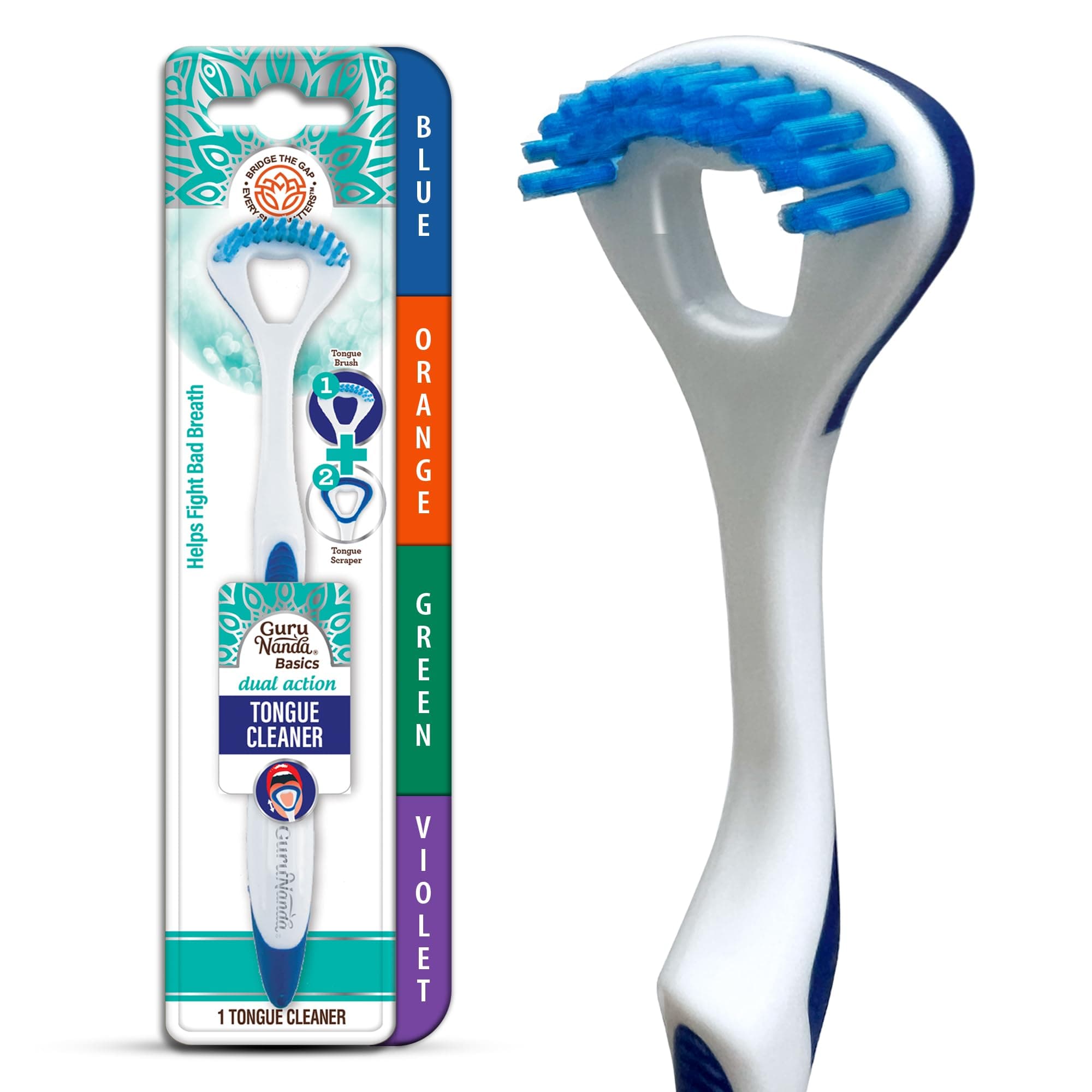 Dual Action Tongue Scraper (1 Pack), 2-in-1 Tongue Scraper & Soft Bristled Tongue Brush, Deep Cleans Tongue & Fights Bad Breath - Color Varies