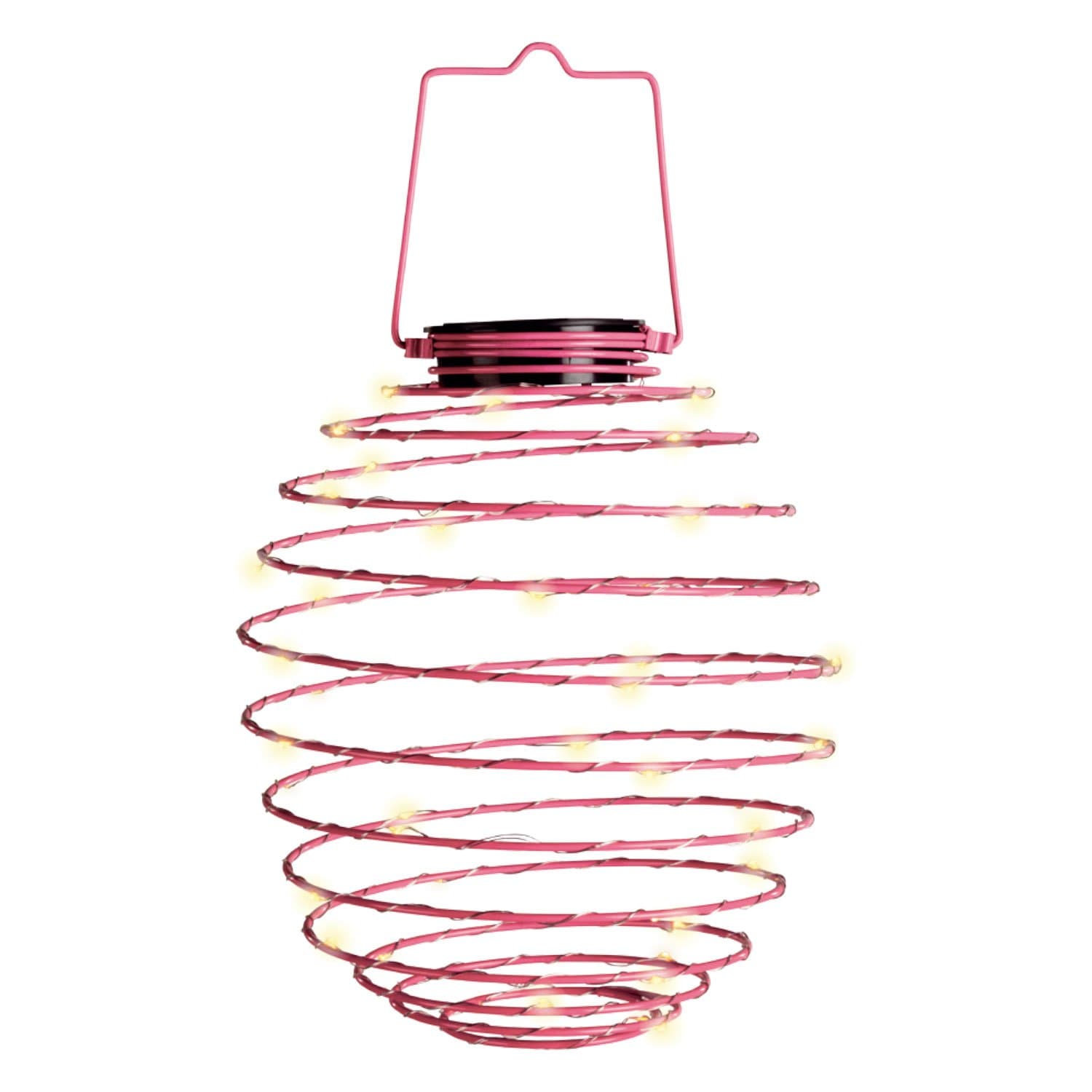 Large Solar Powered Hanging Wire 45 LED Beehive Style Spiral Lantern, Pink