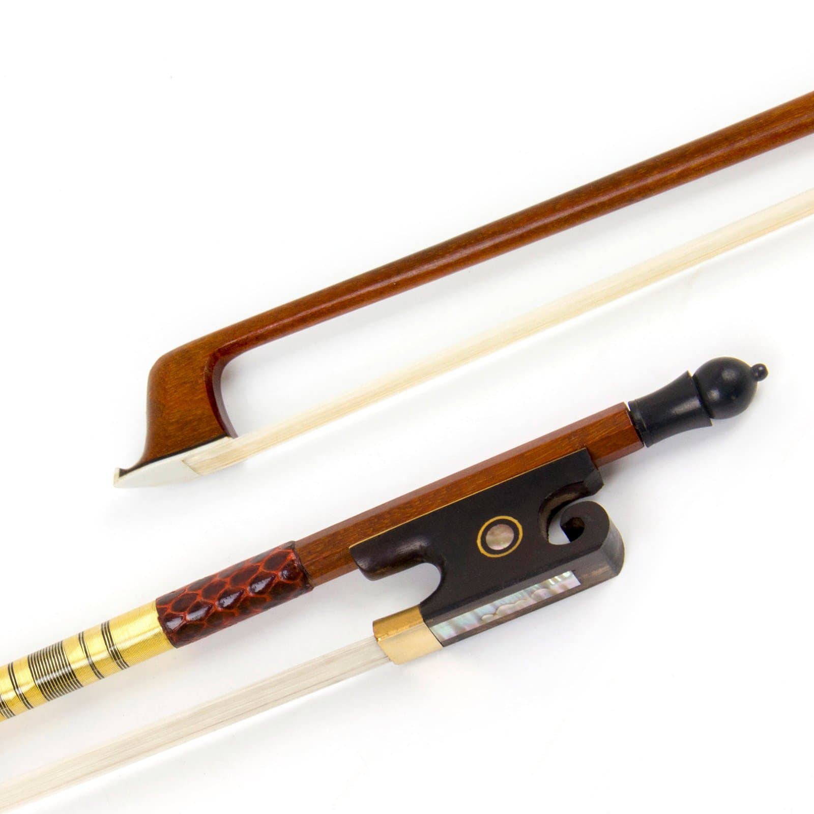 Violin Bow 4/4, Fiddle Imitation Pernambuco Round Stick OX Horn Frog Horse Hair for Violin Parts Beginner Practice