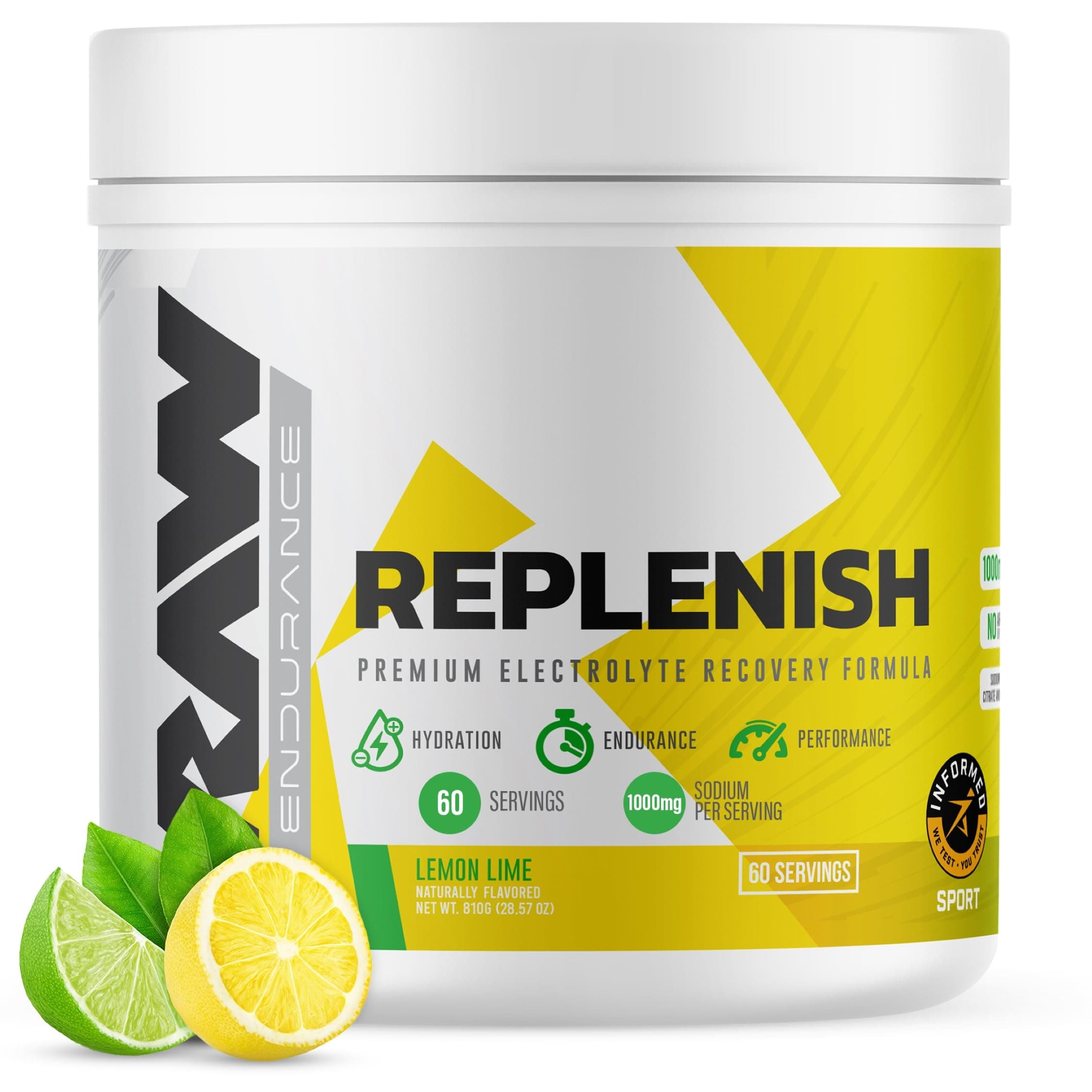 RAW Replenish, Premium Electrolytes Powder Recovery Formula, Lemon Lime (60 Servings) - Flavored Electrolyte Drink Mix Supplement for Hydration, Replenishment, Endurance & Performance Workouts