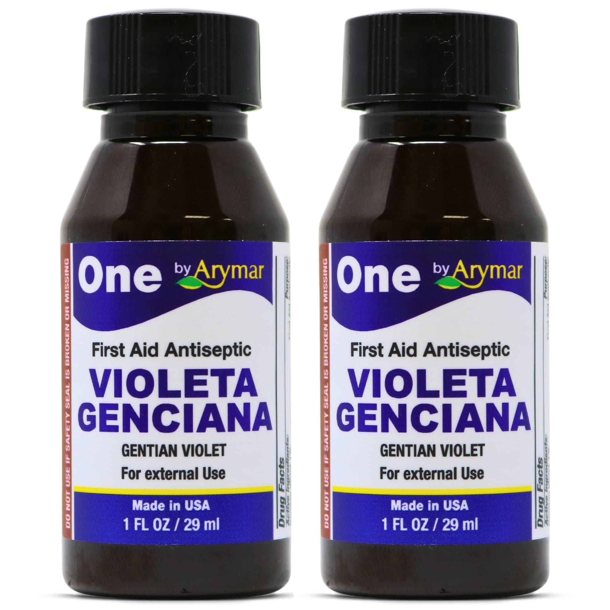 Arymar Gentian Violet 1% USP Solution - First Aid Antiseptic for Minor Cuts, Bruises, Burns, Includes Brush Applicator, 1 oz (2)