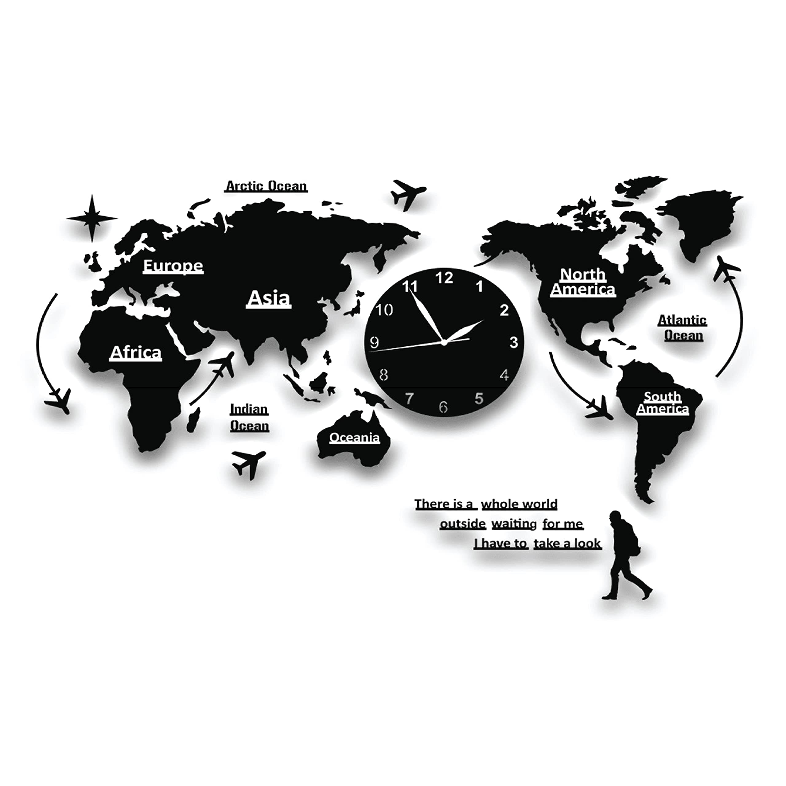 World Map Wall Clock Modern Minimalist Decoration Acrylic Fluorescent Hanging Clock Modern Wall Art Decoration for Home Bedroom Office Creative 160cm*91cm