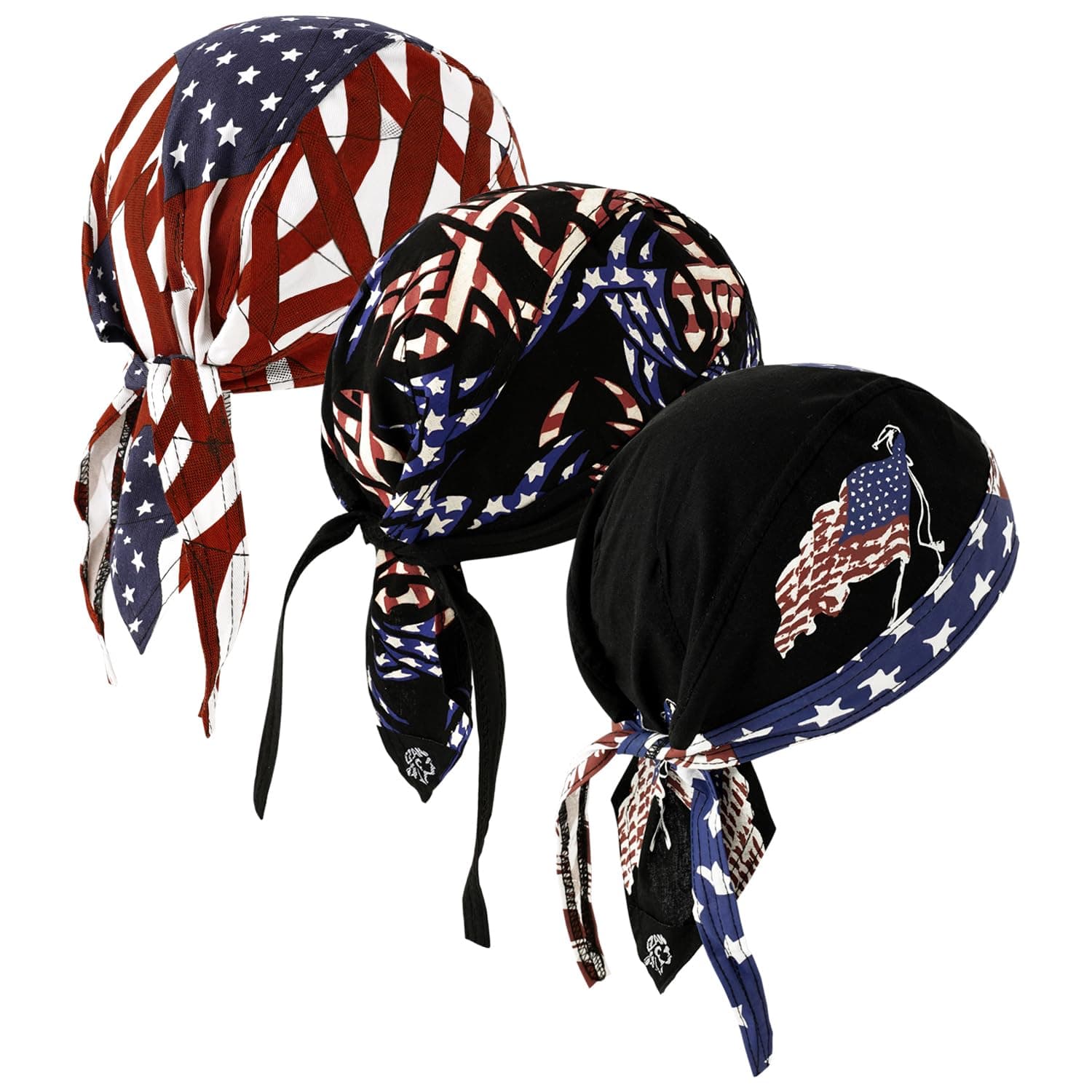 DOCILA 3 Pcs Do Rags for Men Skull Cap Bandana Hat Breathable Helmet Linner Beanie