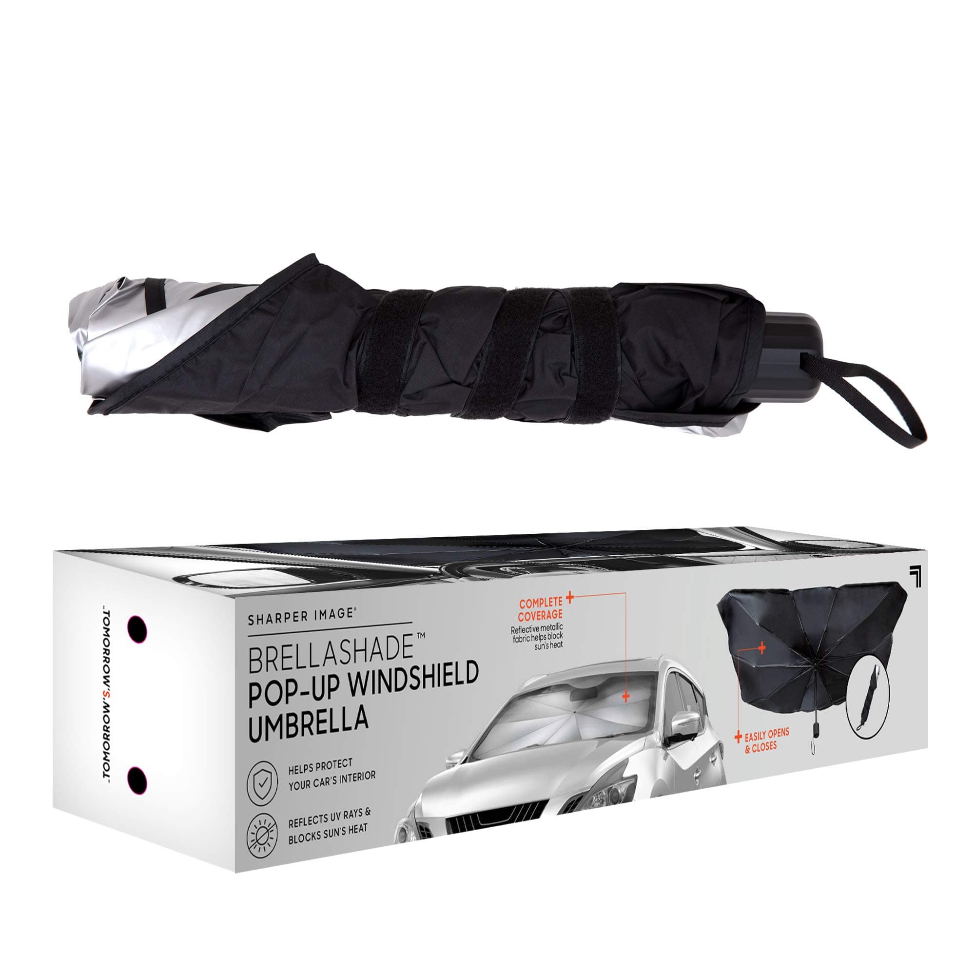 Allstar Innovations BrellaShade Pop Up Windshield Umbrella by Sharper Image – Help Block UV Rays & Keeps Cars Cooler While Protecting Car Interior with Durable Reflective Metallic Fabric